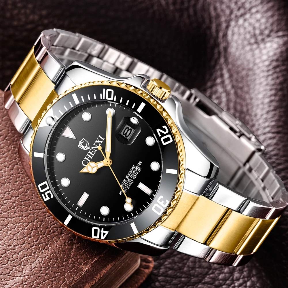 MASTOP Orologi al quarzo analogici con lunetta girevole in acciaio inossidabile e quadrante luminoso da uomo