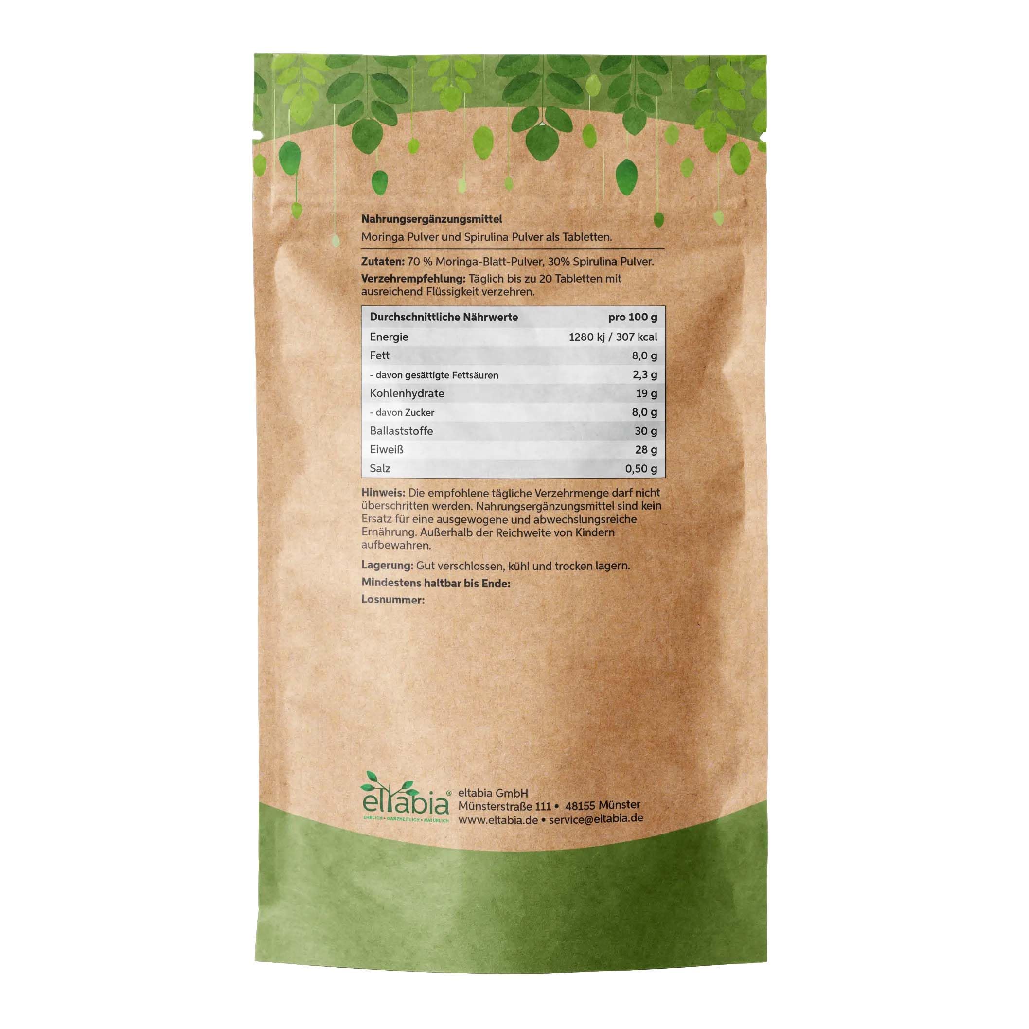 Moringa Tabletten 2500 Presslinge Moringa Oleifera Hochdosiert 3500mg Tagesdosis in Premium Rohkost Qualität