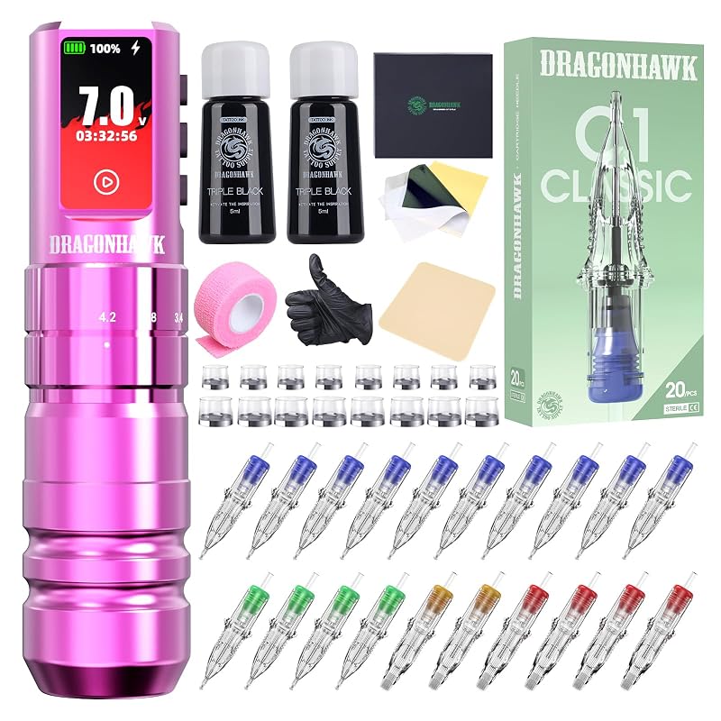Dragonhawk A3 Pro Kit para Tatuagem sem Fio com Máquina Pen de Curso 7