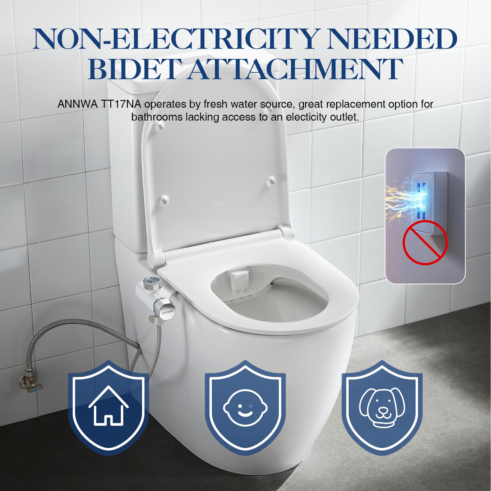 Pulverizador Bidet para WC No Eléctrico con Doble Boquilla Retráctil y Autolimpiante, Control de Presión, Limpieza Frontal y Trasera TT17NA