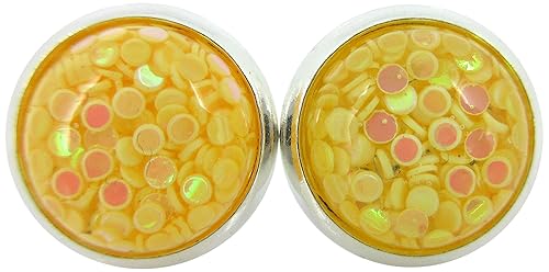 Summerfield Collection Shiny Silver-tone Iridescent Glitter Resin Stud Earrings 10mm (Yellow)