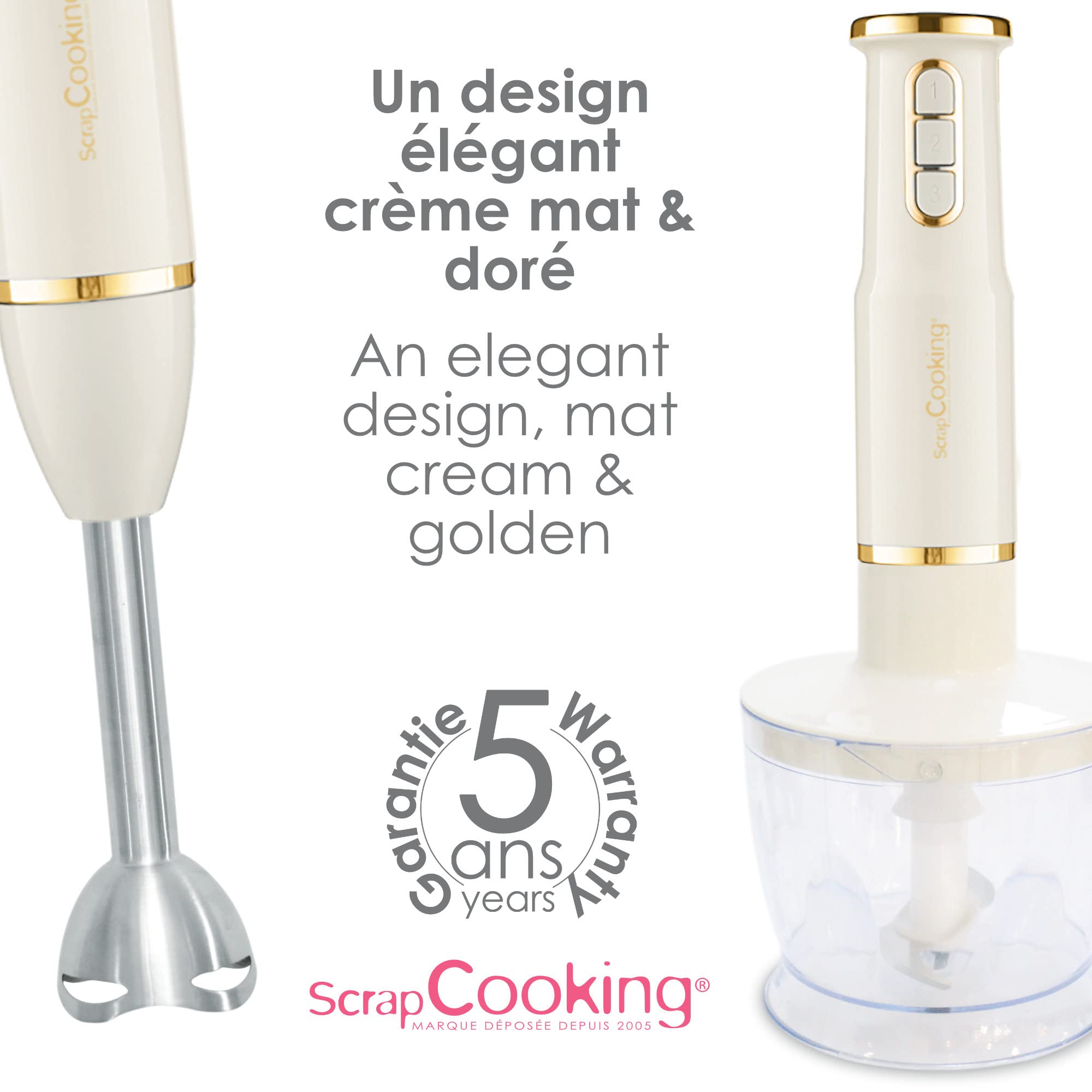 Frullatore A Immersione Scrap Cooking 3 In 1 - 600W Con Frusta E Tritatutto | Per Salse, Frullati E Pasticceria