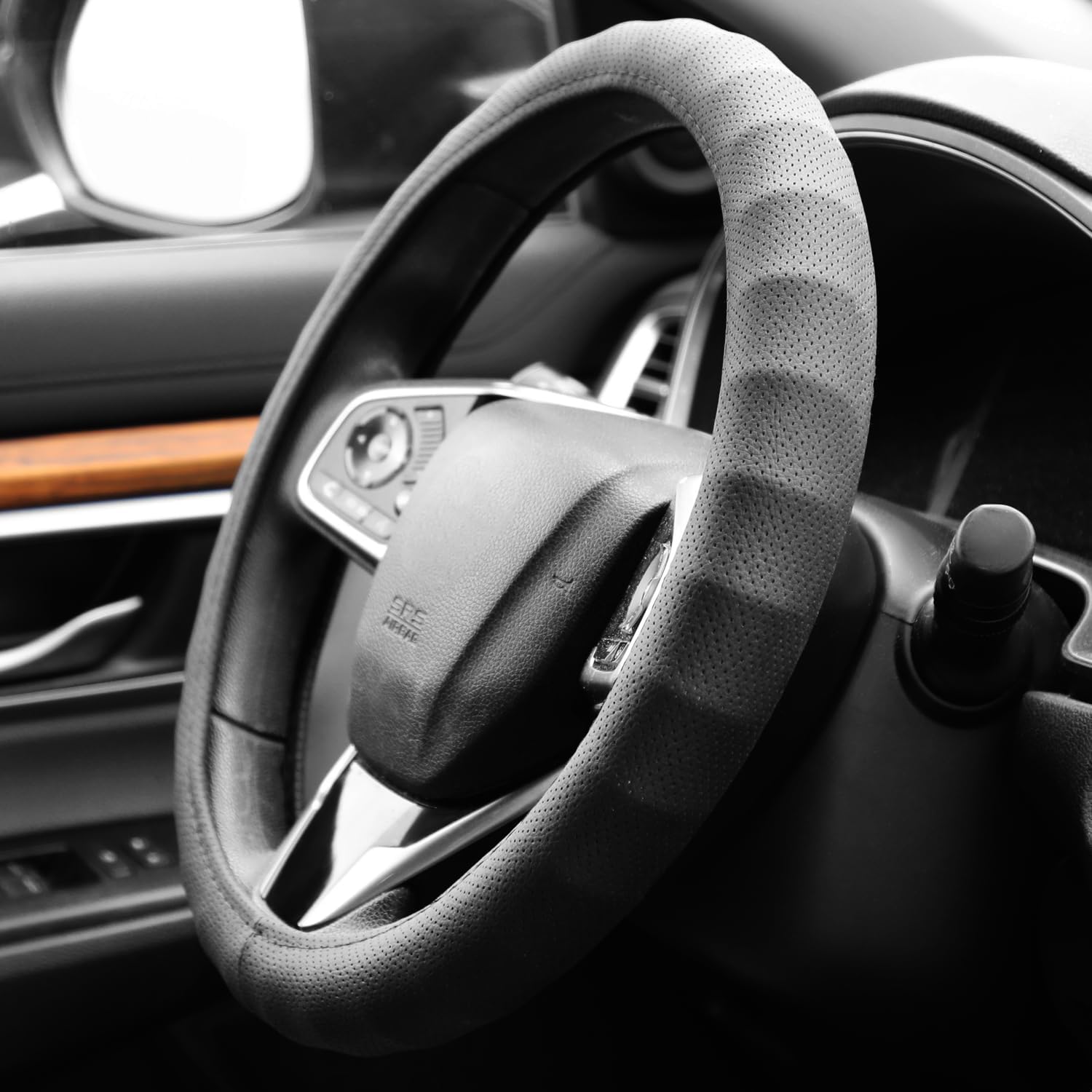 DNA Motoring Synthetic Leather Steering Wheel Cover Universal Fit 14.5-15 inch, 3D Touch Pattern Design, SWC-S2332