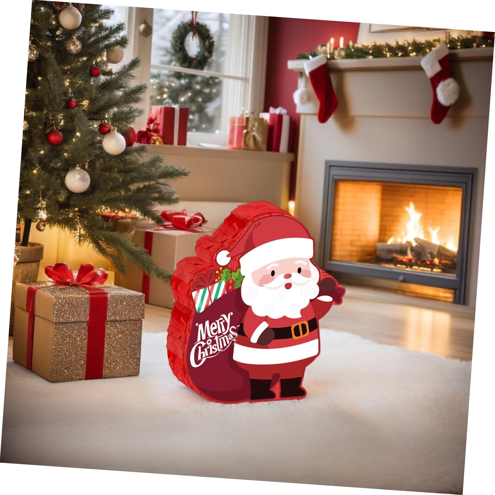 Cabilock Piñata de Navidad Grande de Papá Noel de Piñata para Fiestas Navideñas Confeti para Actividades Familiares Navideñas y Decoración Interiores