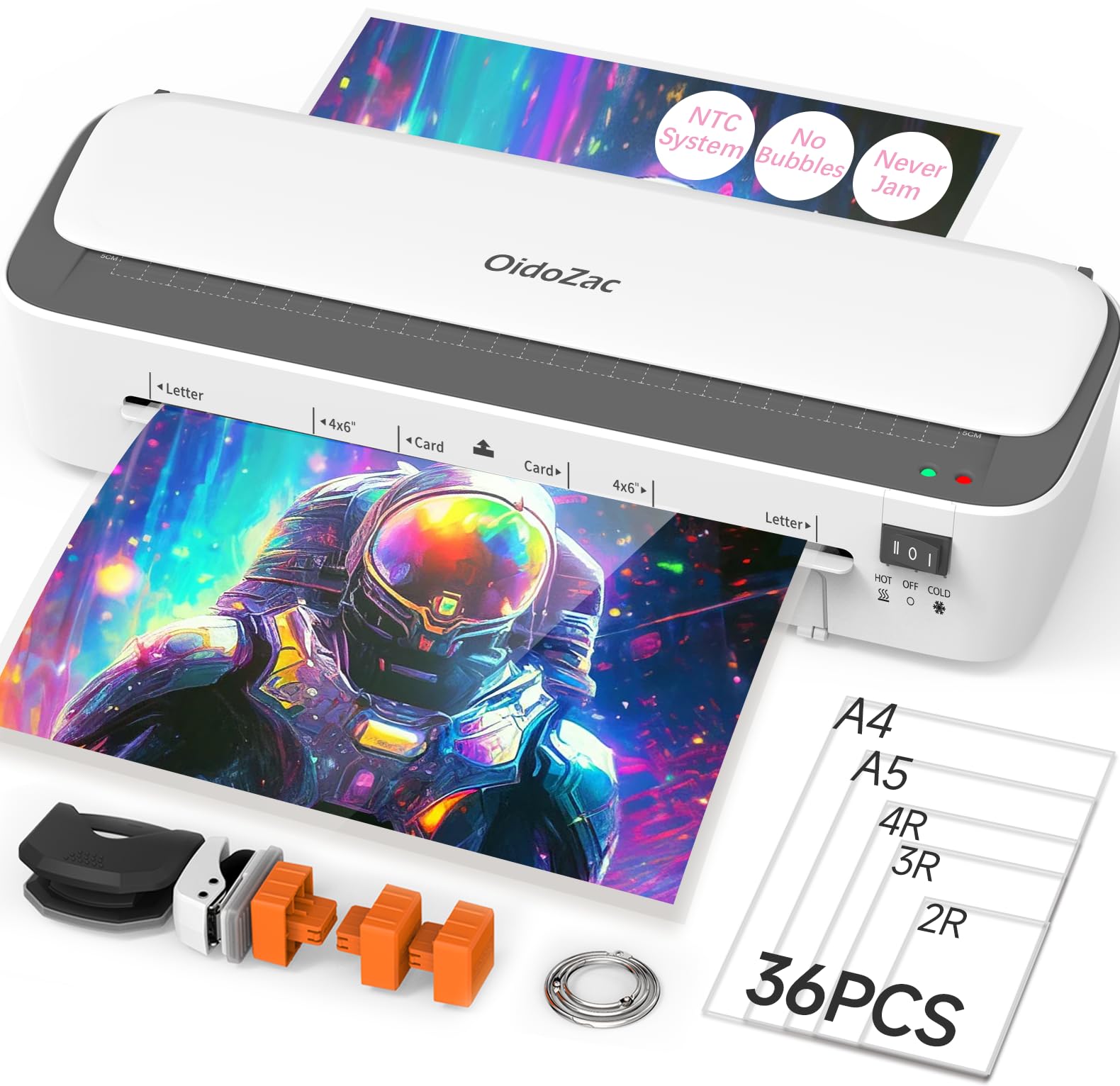 OidoZac Laminator Machine, 11 in 1 Laminating Machine with 36 Laminating Sheets, A4/Letter Size Desktop Thermal Laminator 2 Temperature Modes 3 Cutters Built-in Paper Trimmer for Office School Home