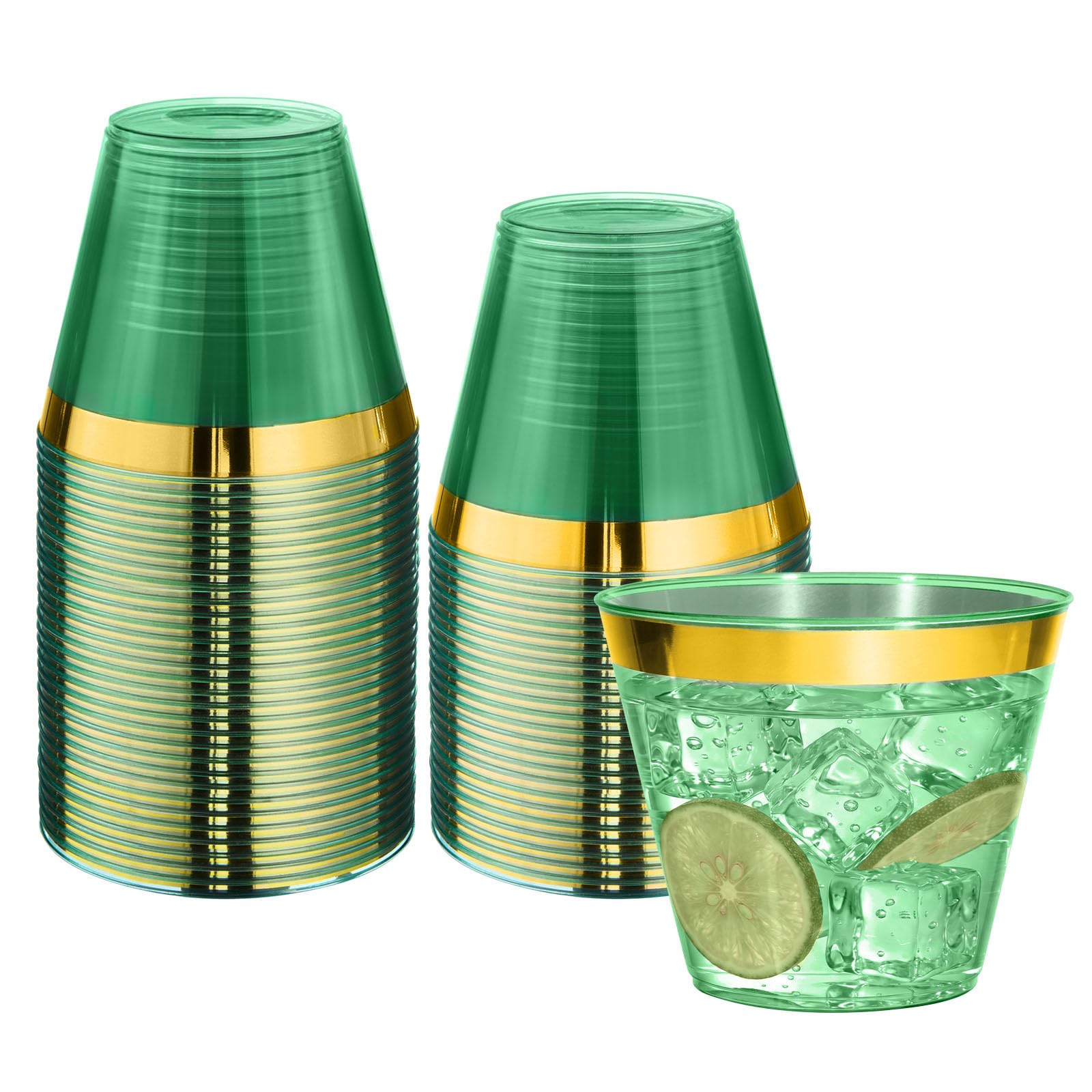 Bestluck 100Pack 9oz Gold Plastic Cups,Clear Disposable Cups with Gold Rim — Amazon image 13