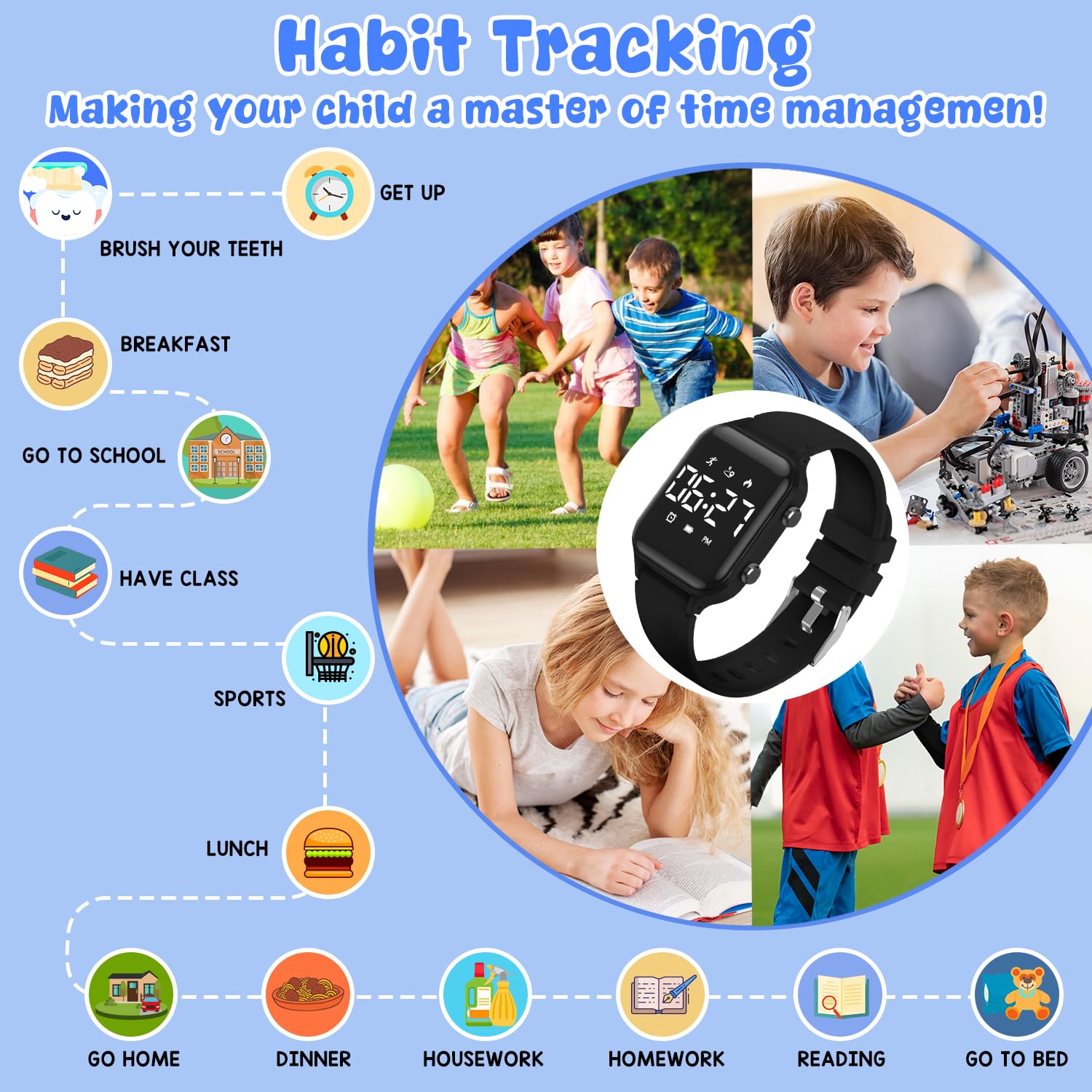 Kids Digital Watches for Boys Girls, Sports Watch with Fitness Tracker, Pedometer, Alarm Clocks, Stopwatch, No App Needed Waterproof Kids Watch, Gift for Teens Student Girls Boys Ages 5-14