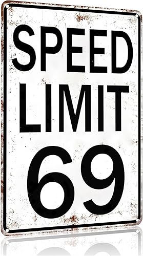 Letrero de lata retro con límite de velocidad 69 para niños, decoración de pared de estilo vintage, 8 x 12 pulgadas (3296)