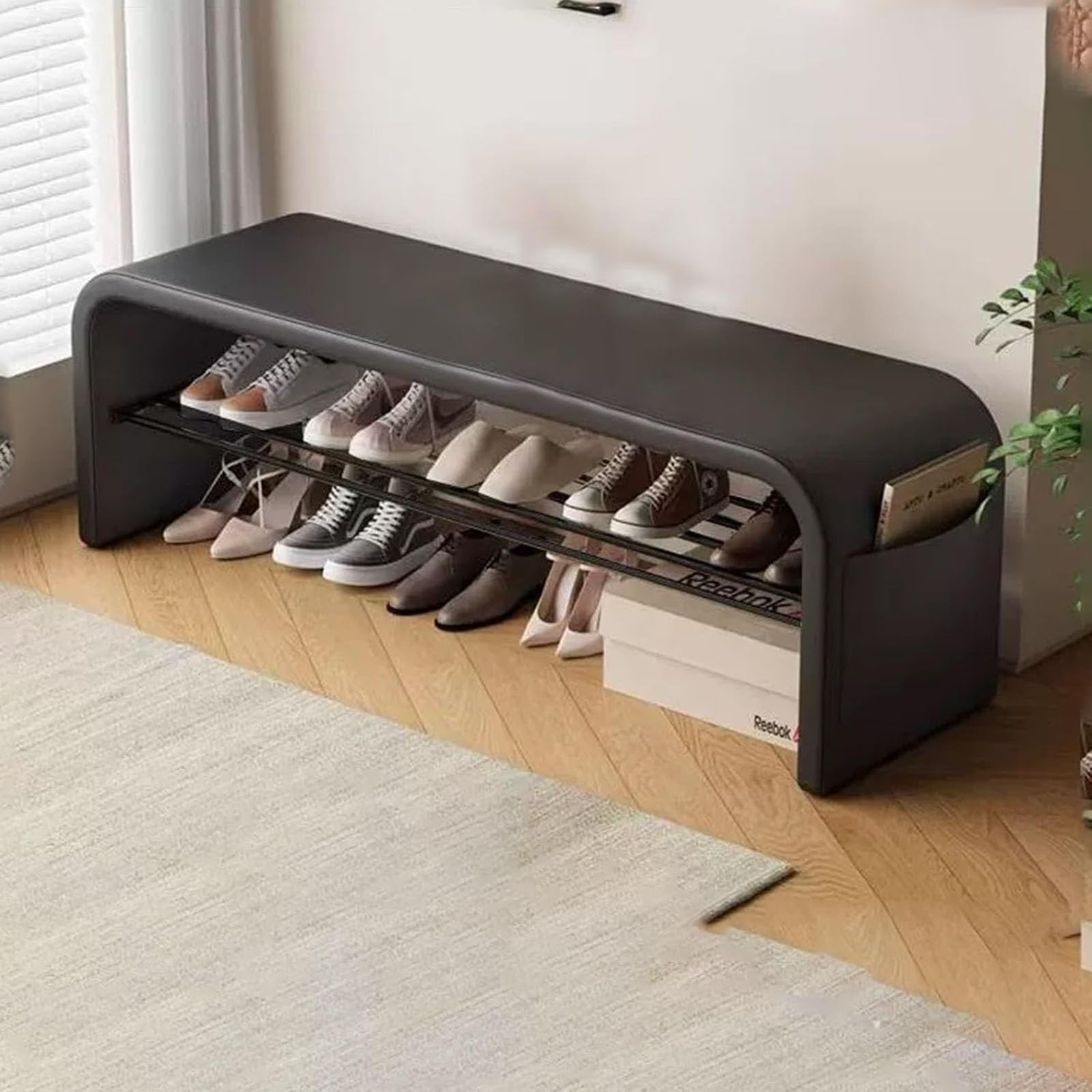 LWJSOCP Multi-Functional Hallway Storage Bench with Padded Seat & Shoe Rack - Entryway nizer with Storage Shelf for Living Room Bedroom & Porch - Black 80cm (31.5in)