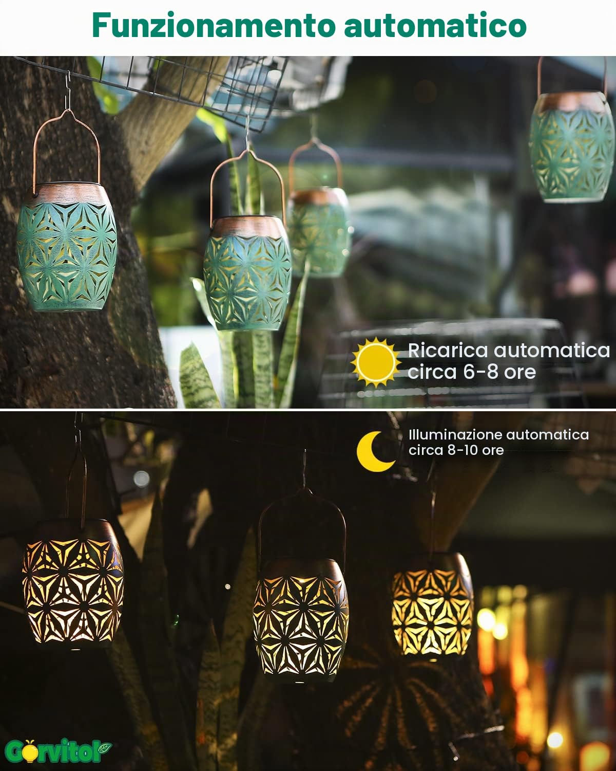 Lanterna solare a LED da 2 pezzi per esterni, lanterna solare bianca calda IP65 retrò per esterni impermeabili, lampade solari in metallo orientale per giardino esterno appeso decorazione balcone