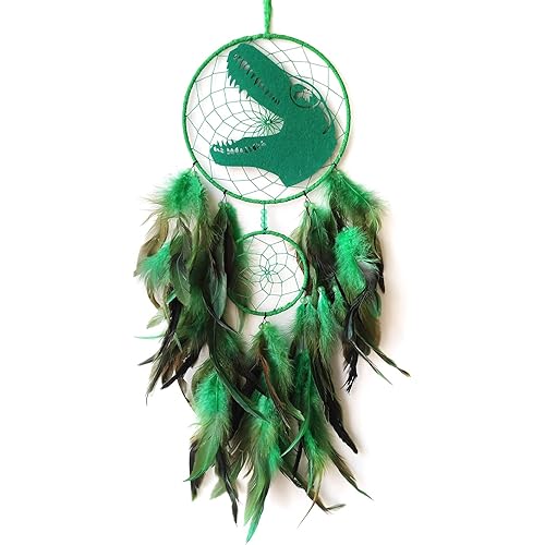 Dinosaur Dream Catchers, Dream Catcher for Boys, Green Feather Dream Catcher for Kids Gift Nursery Bedroom Wall Hanging Decor Ornament