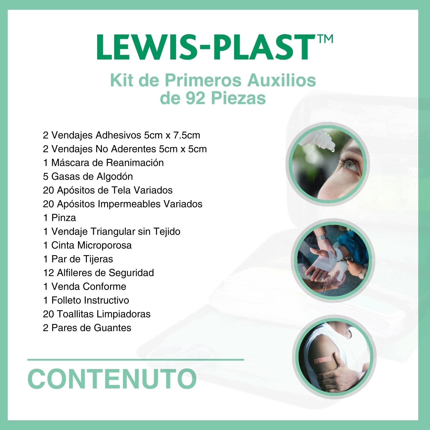 LEWIS PLAST Kit Completo de Primeros Auxilios 92 Piezas para Exterior