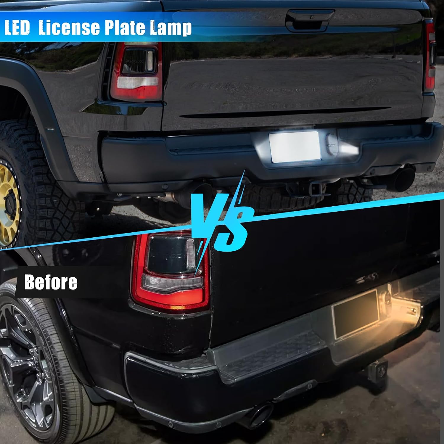 2Pcs 6000K White LED License Plate Light Compatible with RAM 1500 2019 2020 2021 2022 2023 2024 2025 2026 Rear Bumper Tag Lamp Smoke Lens (NOT Compatible with Classic Models)