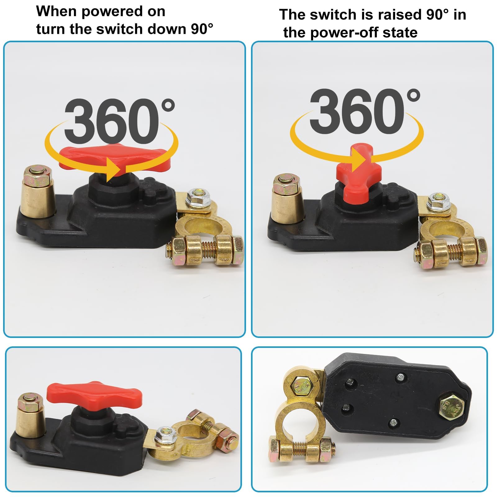 Interruttore di disconnessione per batteria auto, trasmissione stabile, regolabile, in rame puro ad alta conduttività, interruttore di sicurezza intelligente da 12V per auto, camper, camion e
