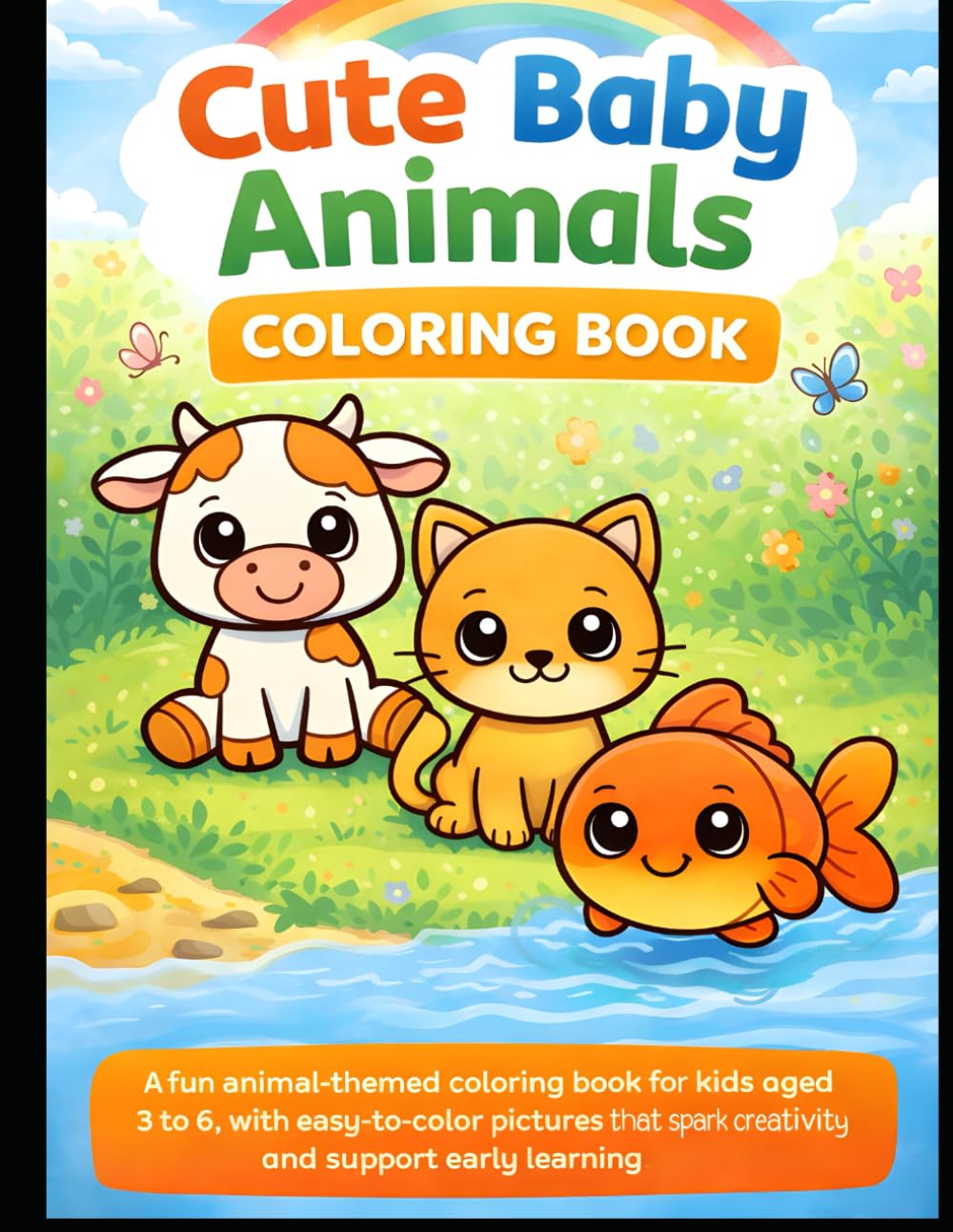 Cute Baby Animals Coloring Book: Easy Animal Coloring Pages for Toddlers Ages 3-6