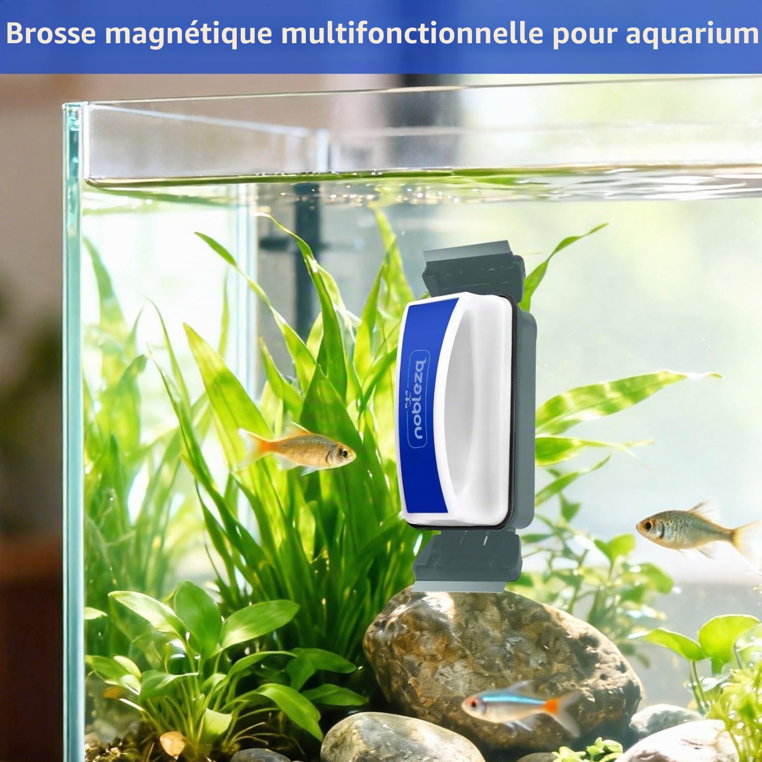 Nobleza - Double Aimant Nettoyeur Aquarium, Grattoir Magnétique Puissant pour Vitres d'Aquarium, Nettoyeur d'Algues Flottant sans Rayures pour Aquarium, Taille M (L13.8 x W5 x H8CM)