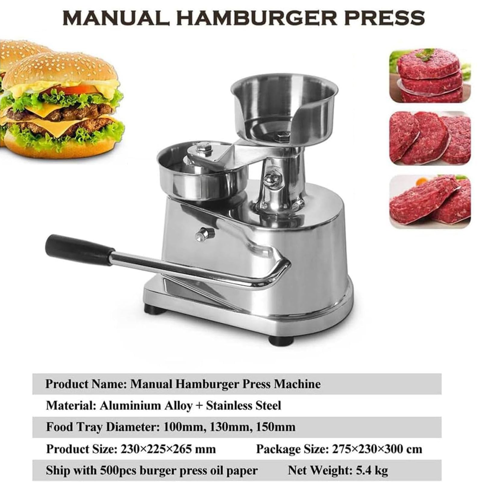 Gewerblicher Burger-Patty-Maker, Hochleistungs-hamburgerpresse, Robuste Küchenfleischformmaschine Mit Lebensmittelechter Edelstahlschüssel 15cm