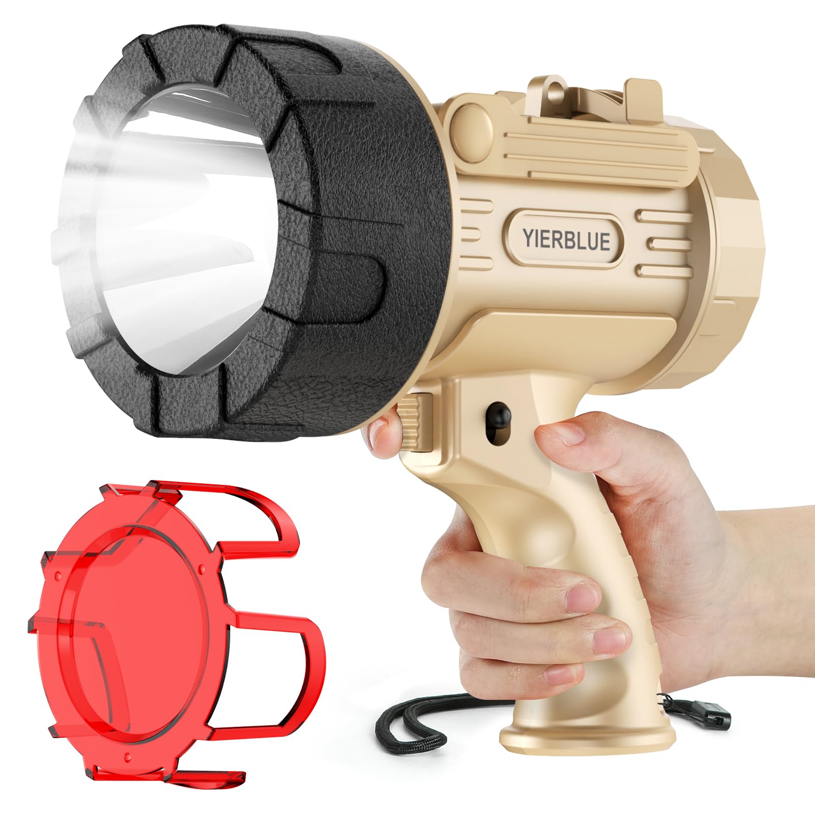 YIERBLUE Foco recargable LED de 2000.000 lúmenes, linterna de mano impermeable IP67, 3 ajustes adaptables con filtro rojo