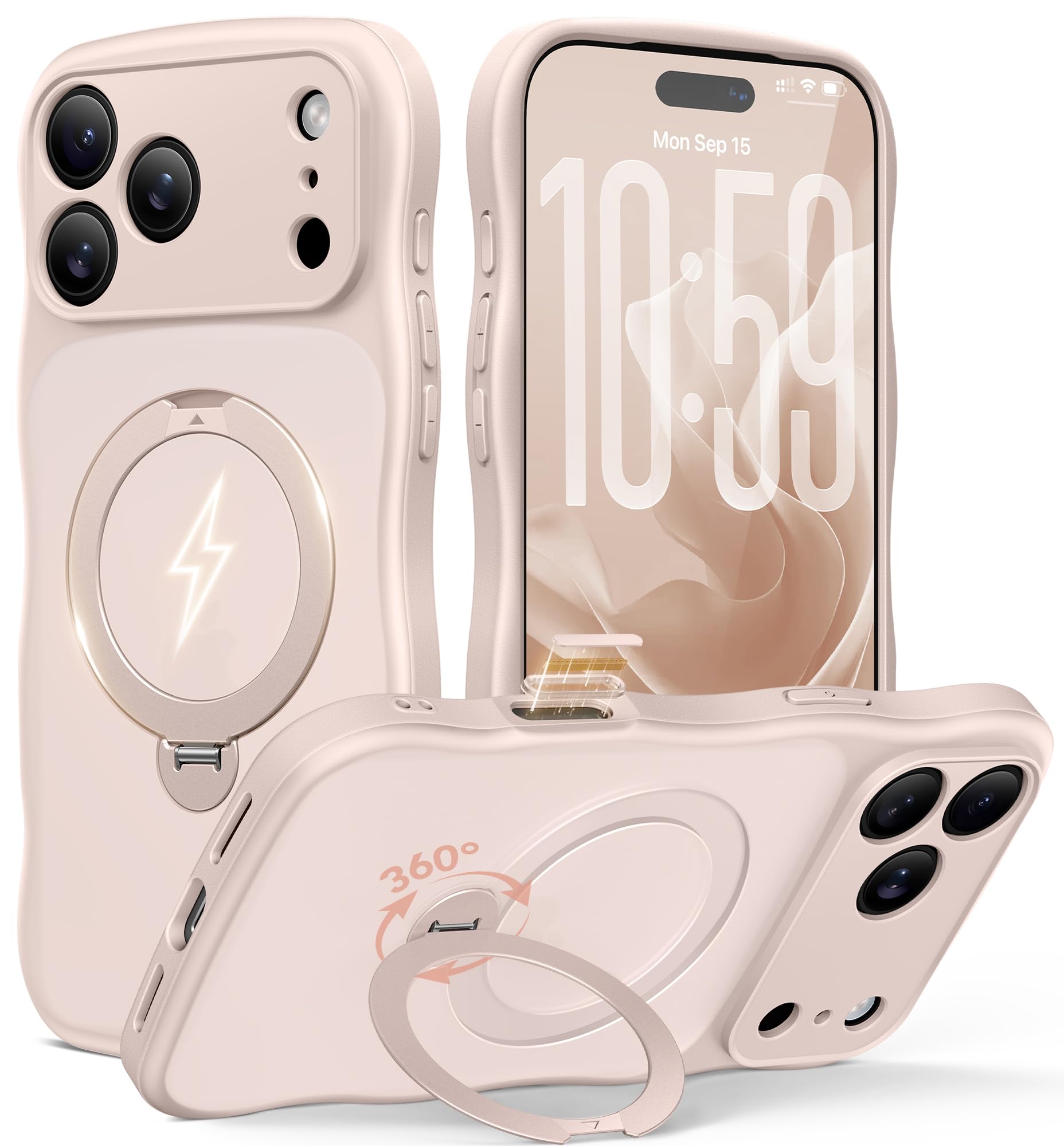 Magnetic for iPhone 18 Pro Max & 17 Pro Max Case,360° Spin Stand Rose Gold