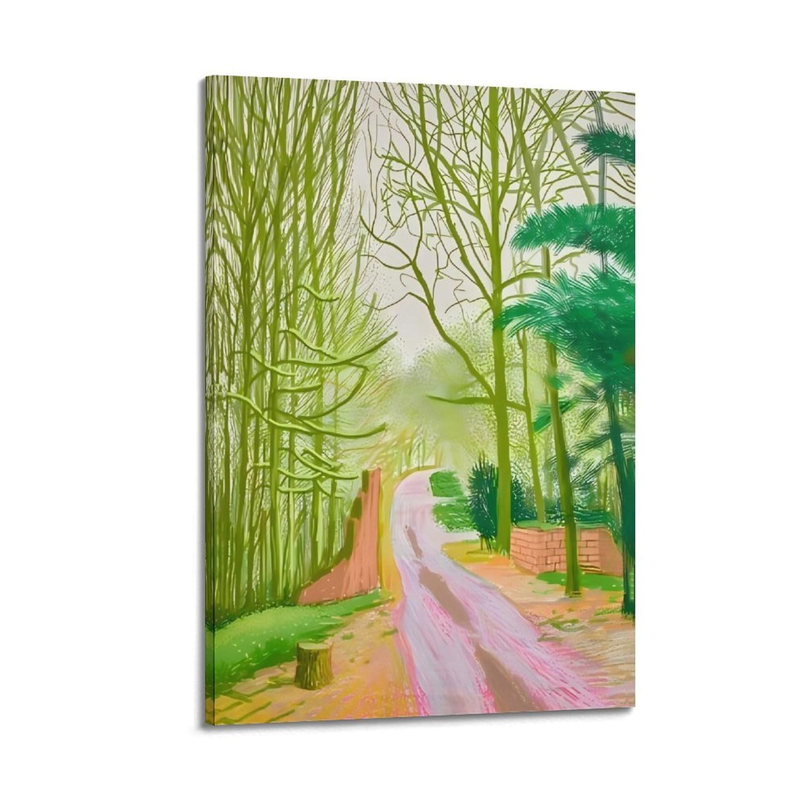 Ckjenjbkm Frame-Style David Hockney The Arrival Of Spring Beige Wall Art Posters Aesthetic Canvas Wall Art Print Home Decor For Bedroom Living Room12x18inch(30X45cm)