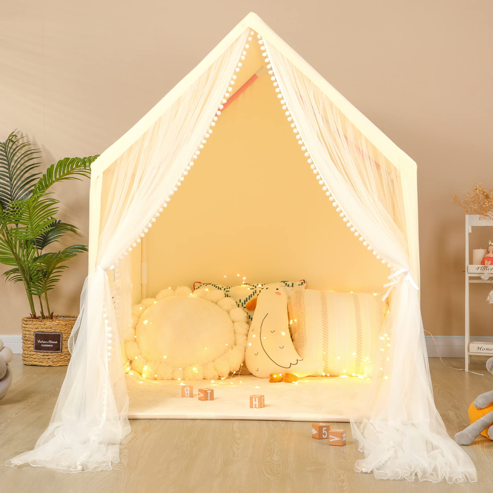 Kids Play Tents for Girls Large Fairy Playhouse for Kids Princess Castle Tent Gift Toys for Girl Toddler Children Play House (Tent with Long Curtain)