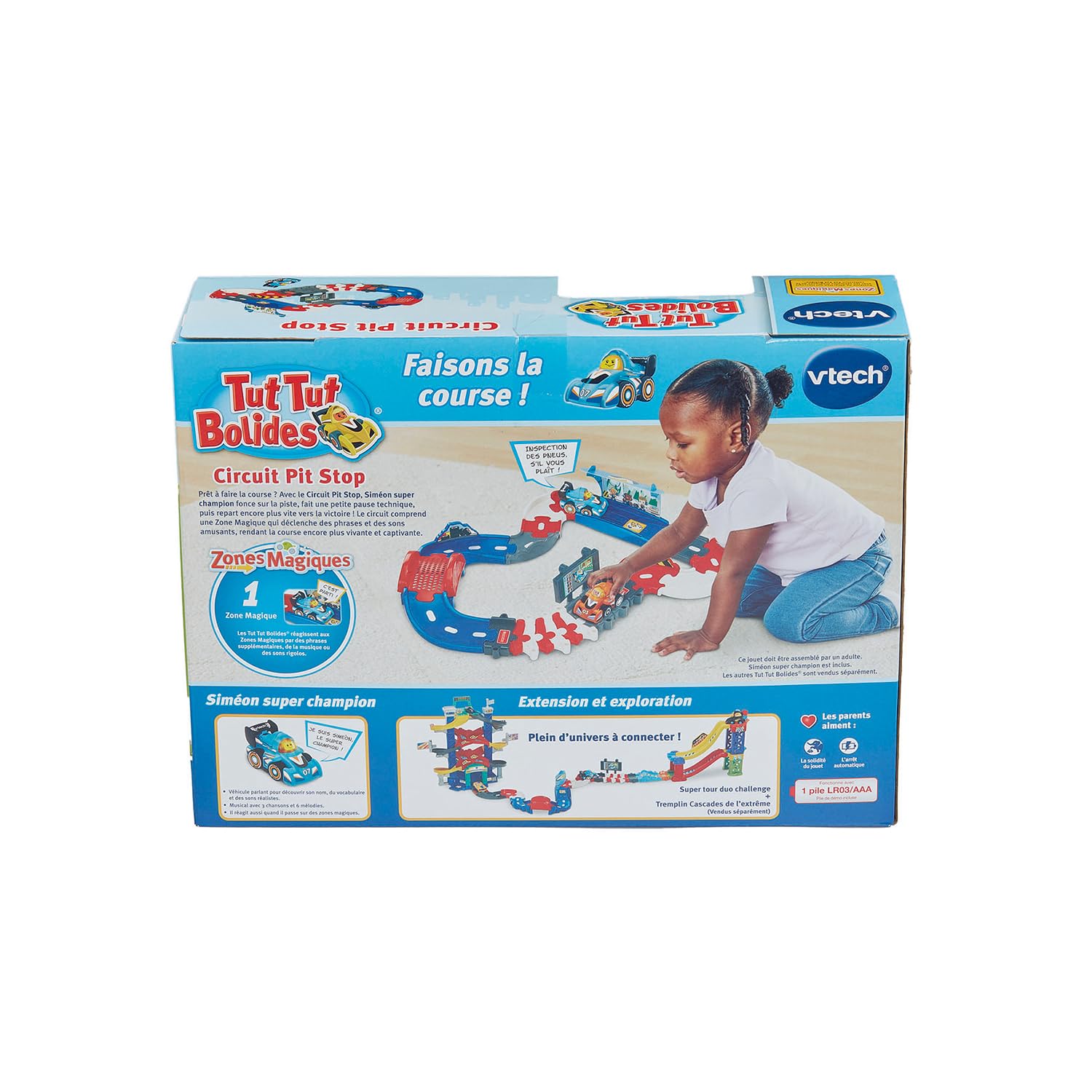 VTech - Tut Tut Bolides Circuit Pit Stop - Circuit Enfant F1 avec Voiture de Course, Siméon Super Champion, 1 Zone Magique - Cadeau Enfant de 1 an à 5 Ans - Contenu en Français