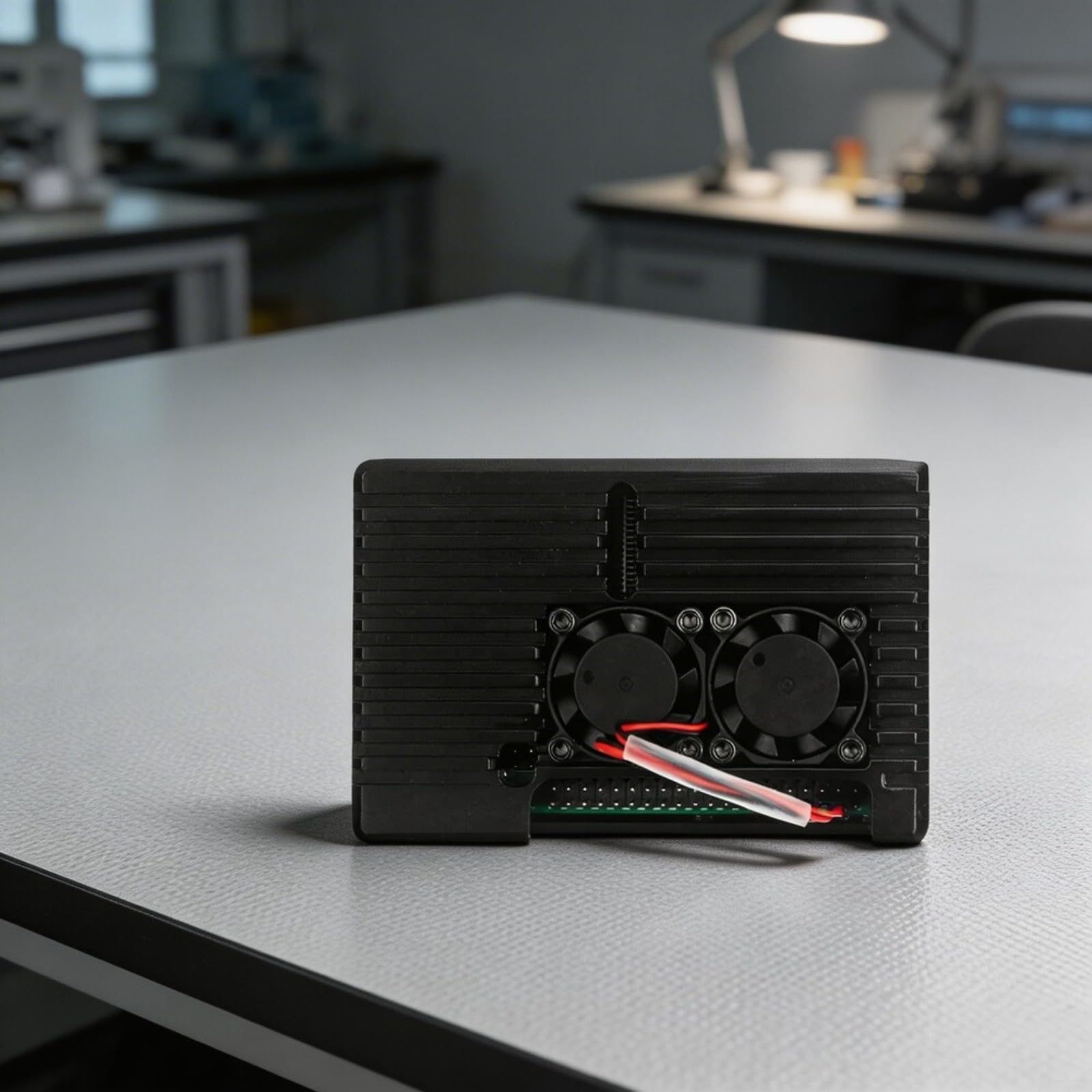 für Raspberry Pi 4 Gehuse Aluminium, Dual Fan Leise Kühlung, Schutzcase mit Wrmeleitpad, Offenes Design für WLAN, Schwarz