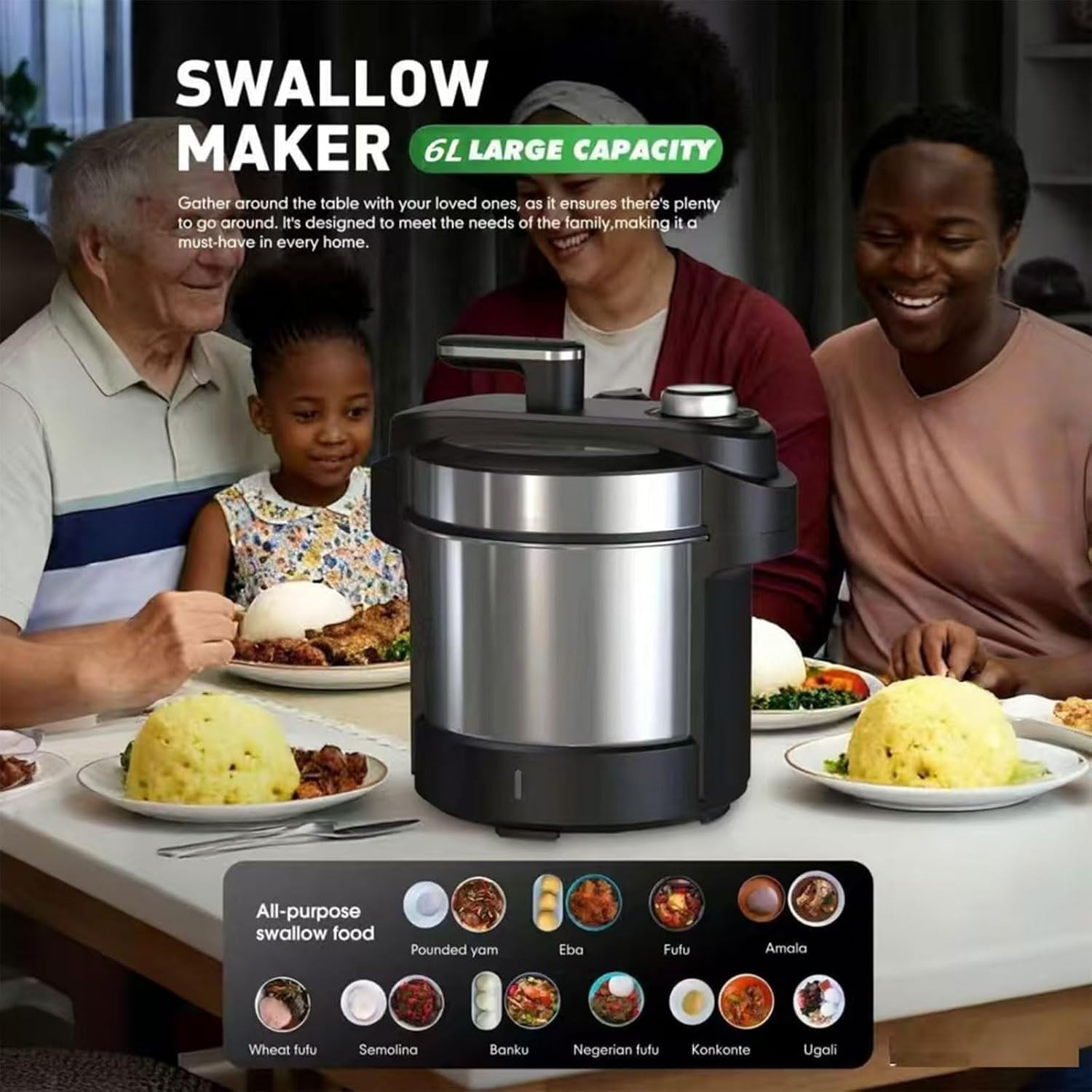 Macchina automatica elettrica per da 6 litri in acciaio inox, 220 V per igname pestato, banku, ugali, purè di patate, per 5-6 persone