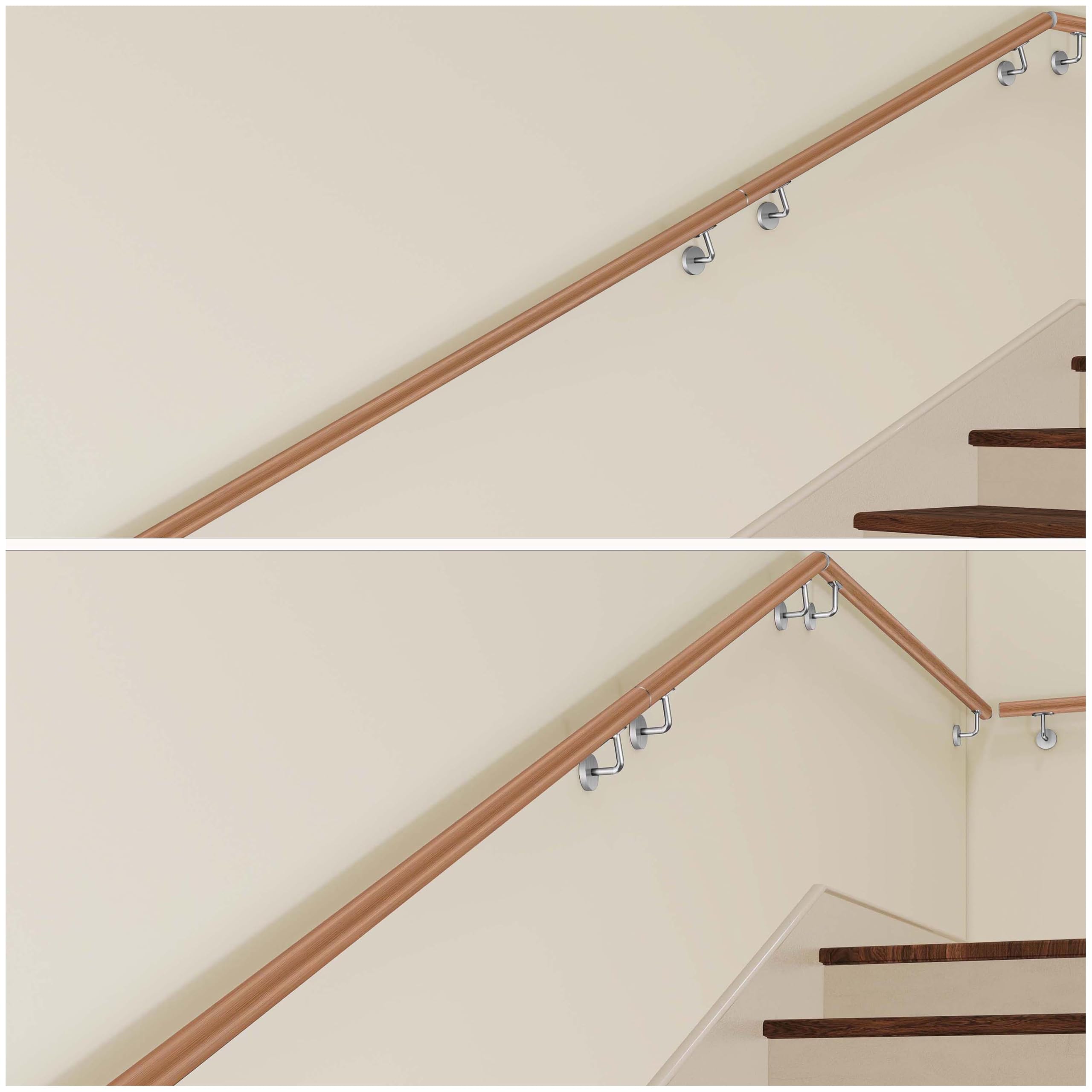 AICA Barandilla de escalera, Pasamanos de acero inoxidable 304 acabado madera marrón, 80 cm con 2 soportes, para Interior y Exterior