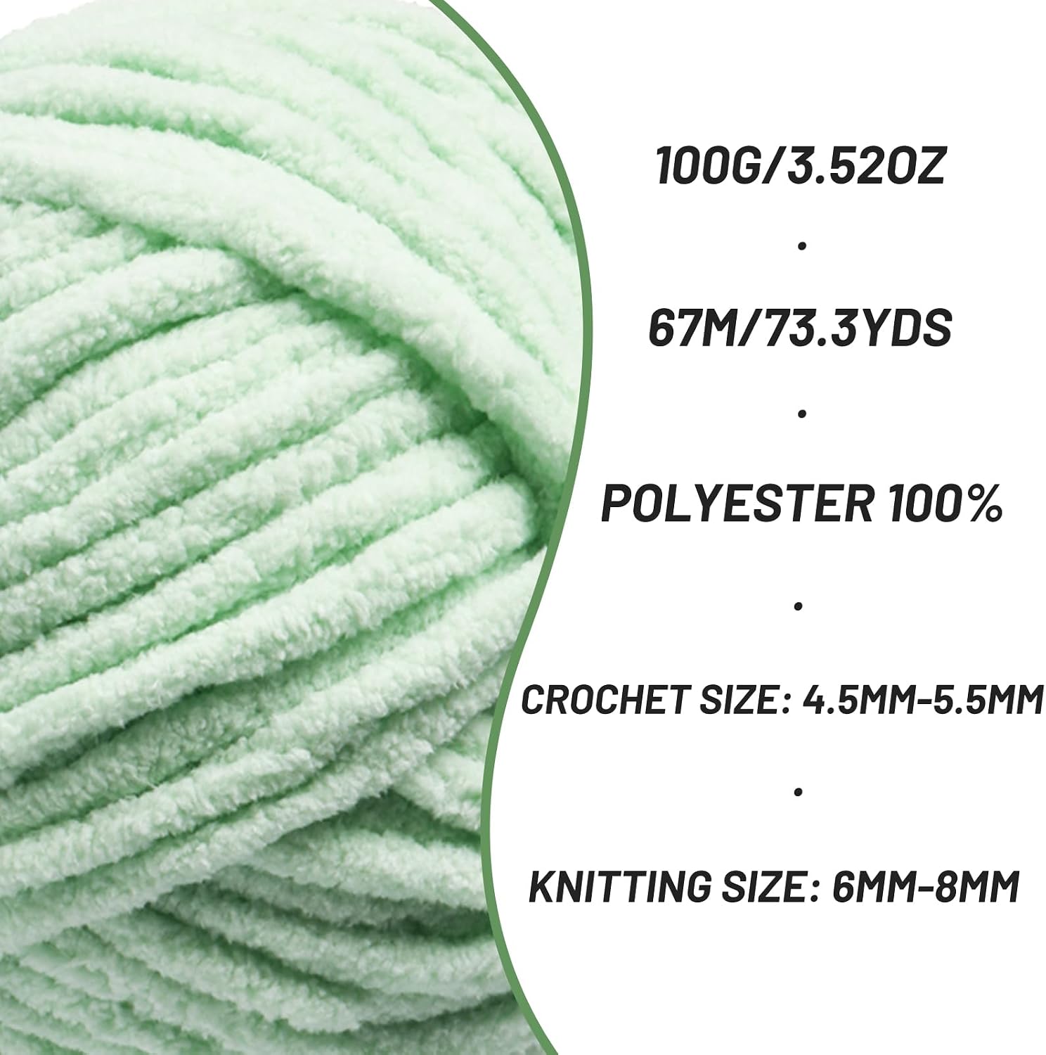 2 Pack Chunky Chenille Yarn for Crocheting, Baby Yarn for Crocheting Soft Blankets, Bulky Yarns for Crochet Amigurumi, 200g (148.7yds) Fluffy Velvet Yarns for Hand Knitting (2 Light Green) image 2