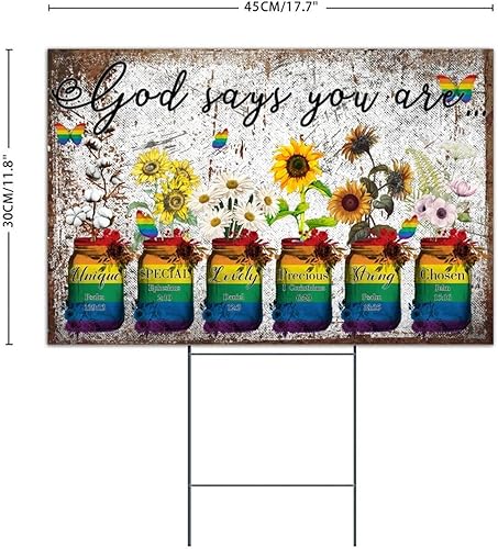 Miniatura 9 de Autravelco God Says You are Unique - Letrero de patio especial encantador de 12 x 18 pulgadas, LGBTQ religioso cristiano divertido con estacas para