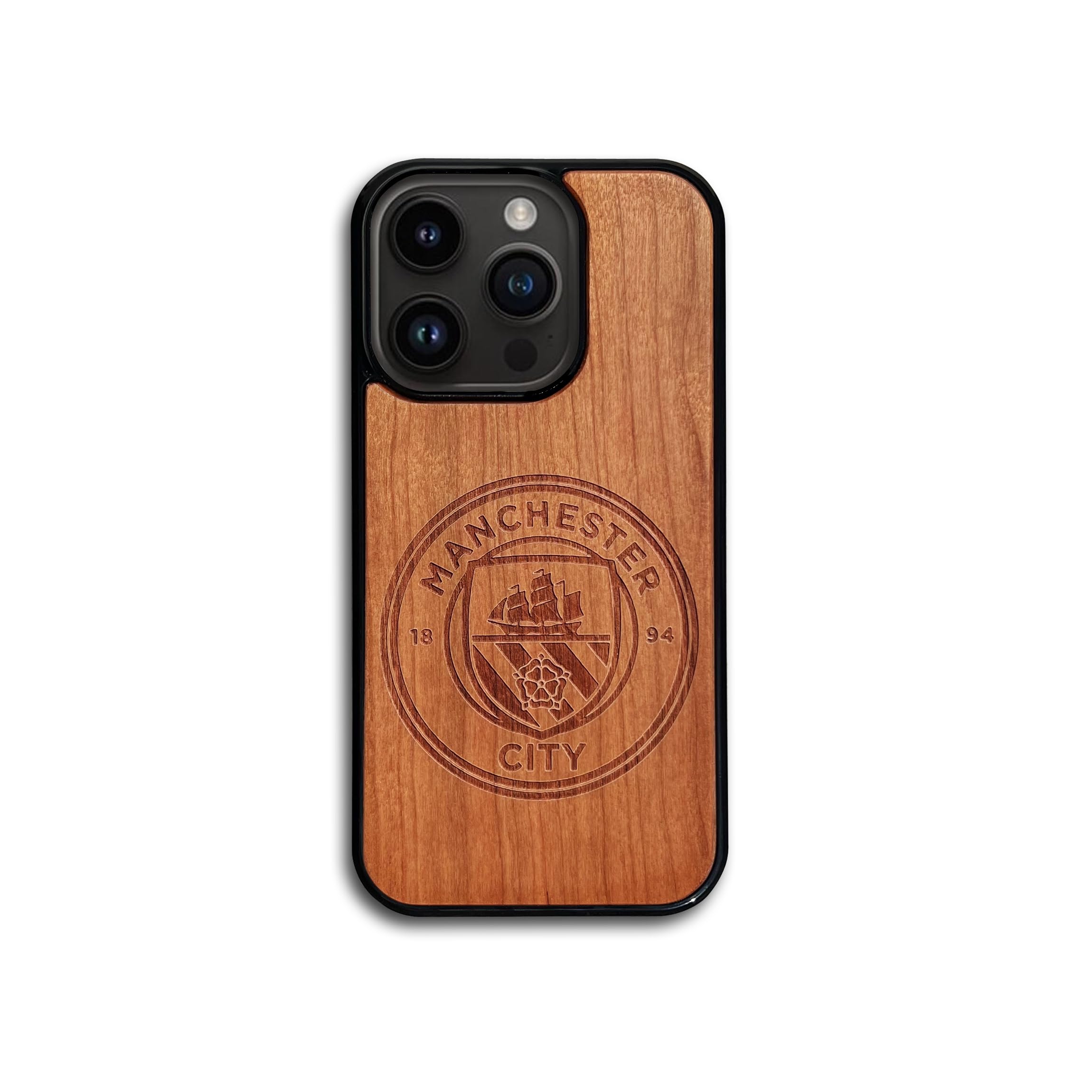 Iconic Puzzles, Manchester City Wooden Phone Case in 100% sustainable wood, compatible with iPhone 12 & 12 Pro, resistant, gift idea