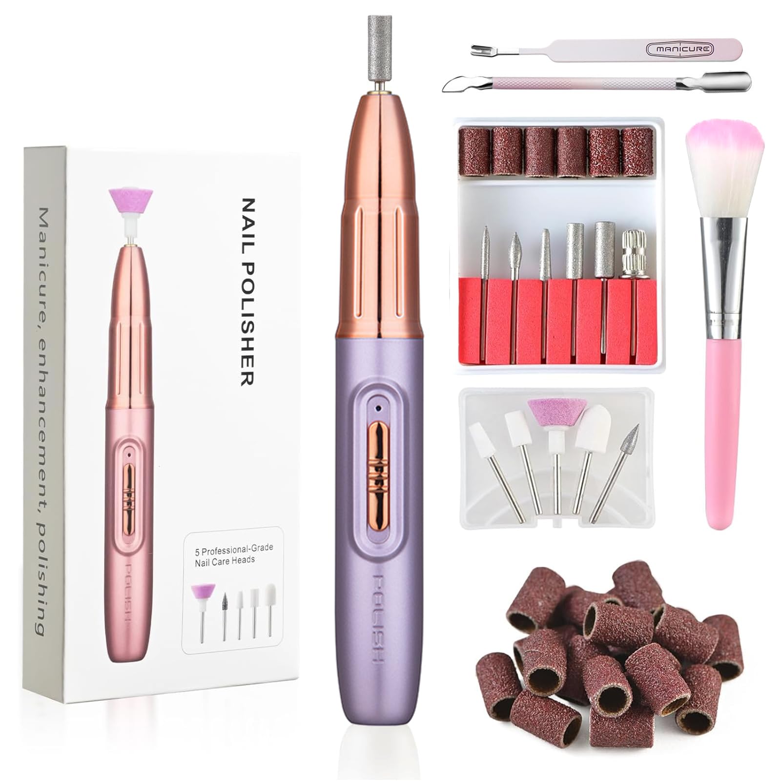 OKYUK Electric Nail Drill Kit - Professional Manicure & Pedicure Set including 11 Drills & Sanding Bands, Purple