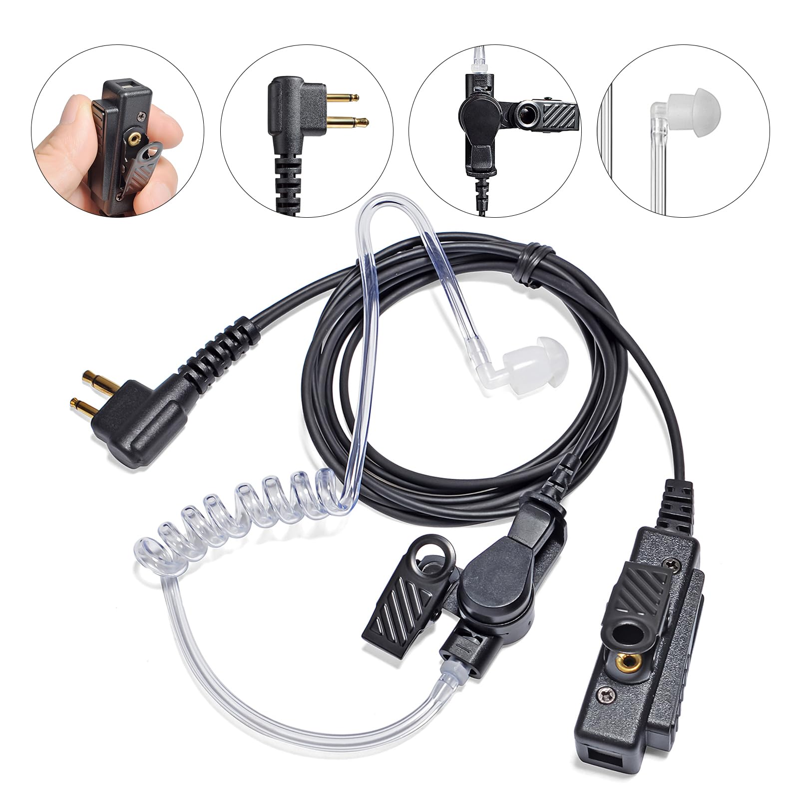 2-Pin Funkgeräte Headset mit Mikrofon PTT (5 Stück) | Kompatibel mit Motorola CP040 DP1400 GP300 Hyera Two Way Radio