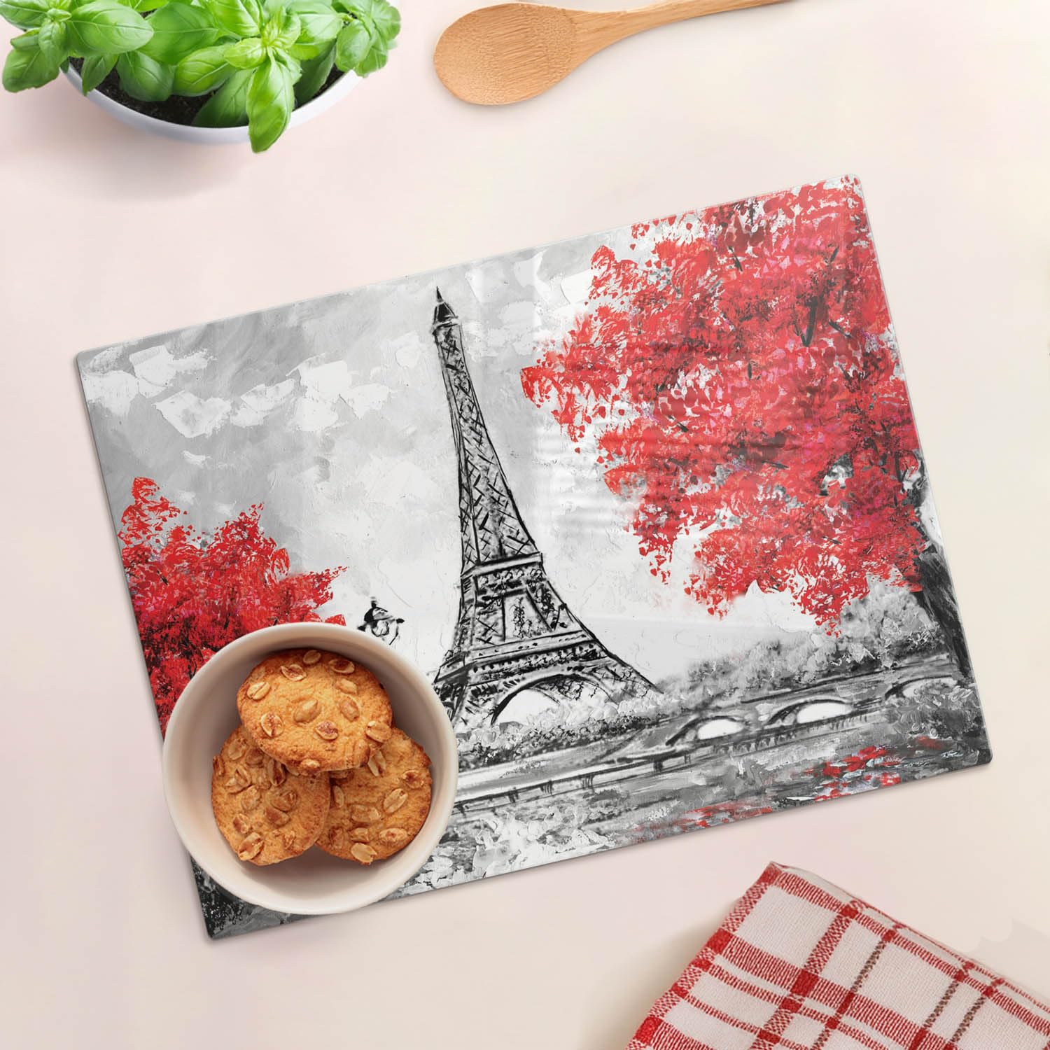 Multifunzione: Tagliere in vetro e coperchio 40x30 cm Torre Eiffel Parigi