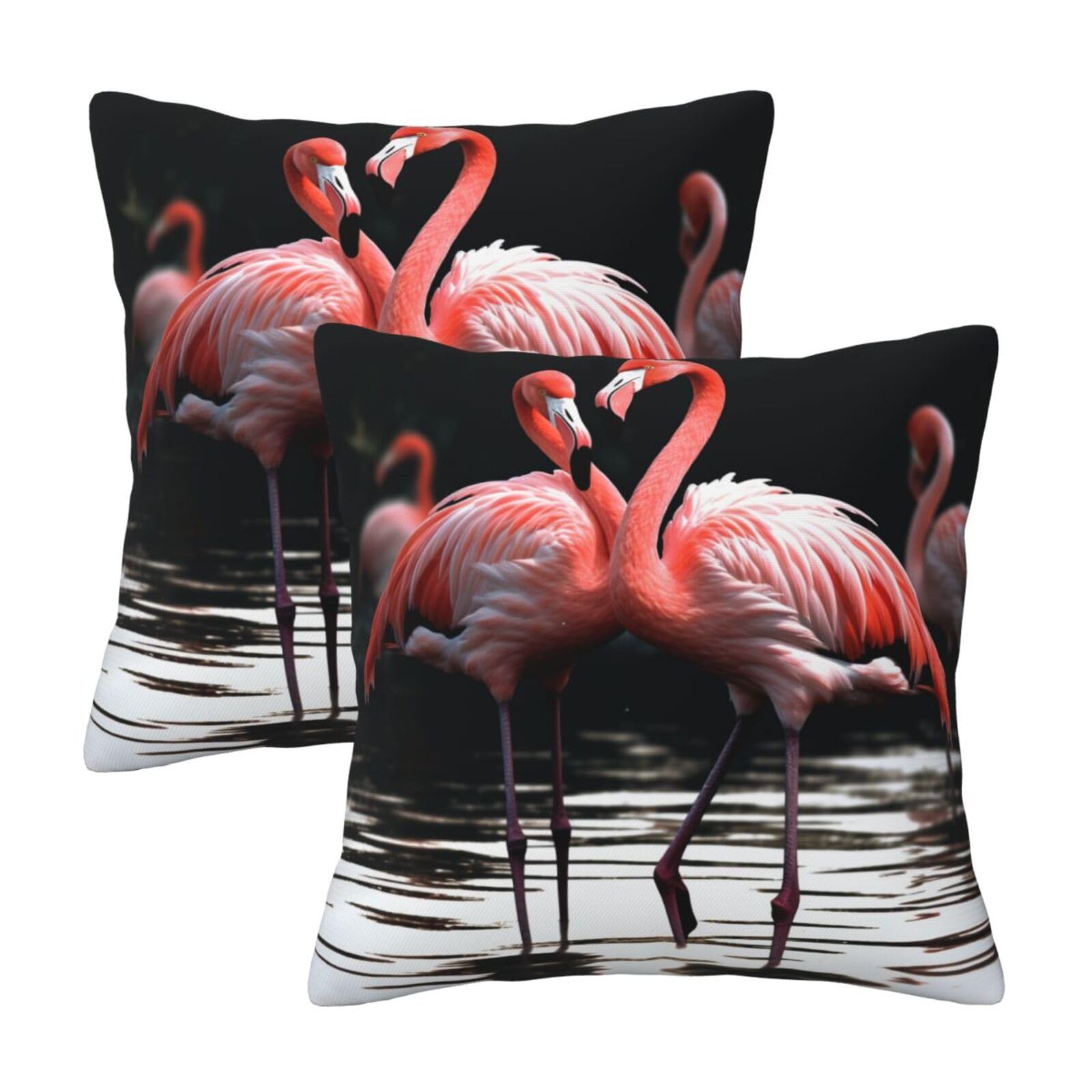 Cute Flamingo Throw Pillow Cases 2 Pack Square Pillowcases Soft Pillow Protectors for Couch Livingroom Sofa Bed Office Car,40x40 CM
