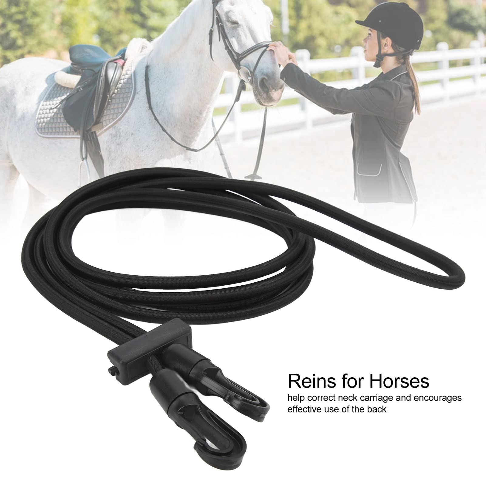 Riendas de Cuerda para Caballos, Ajustable Riendas de Entrenamiento de Caballos, Cuerda Elástica de Caballo, Riendas Laterales Pare Caballo, 3,3 m de Largo para Suministros Ecuestres