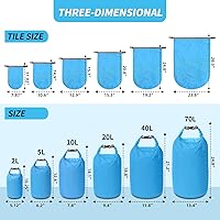 Vista 2 de Juego de bolsas secas, impermeables, pequeñas y ligeras, para tabla de remo, kayak, pesca, campamento (azul, 2 L + 5 + 10 L)