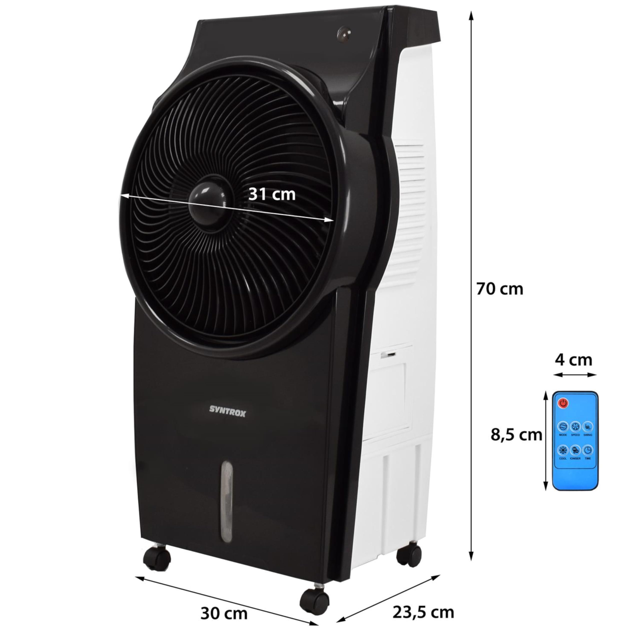 Syntrox Verdunstungskühler Wasser gekühlt Blowy | Ventilator | Wasserkühler, Ventilator mit Luftbefeuchter, 95 Watt, mit Rollen und Fernbedienung, Timer-Funktion