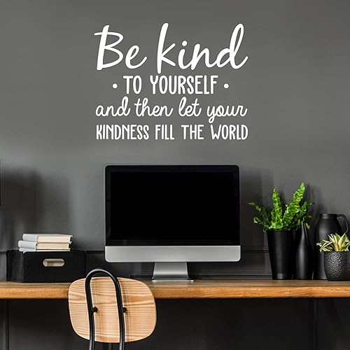 Calcomanía de vinilo para pared, con texto en inglés «Be Kind to Yourself», 22 x 29 pulgadas, calcomanía motivacional para dormitorio, sala de