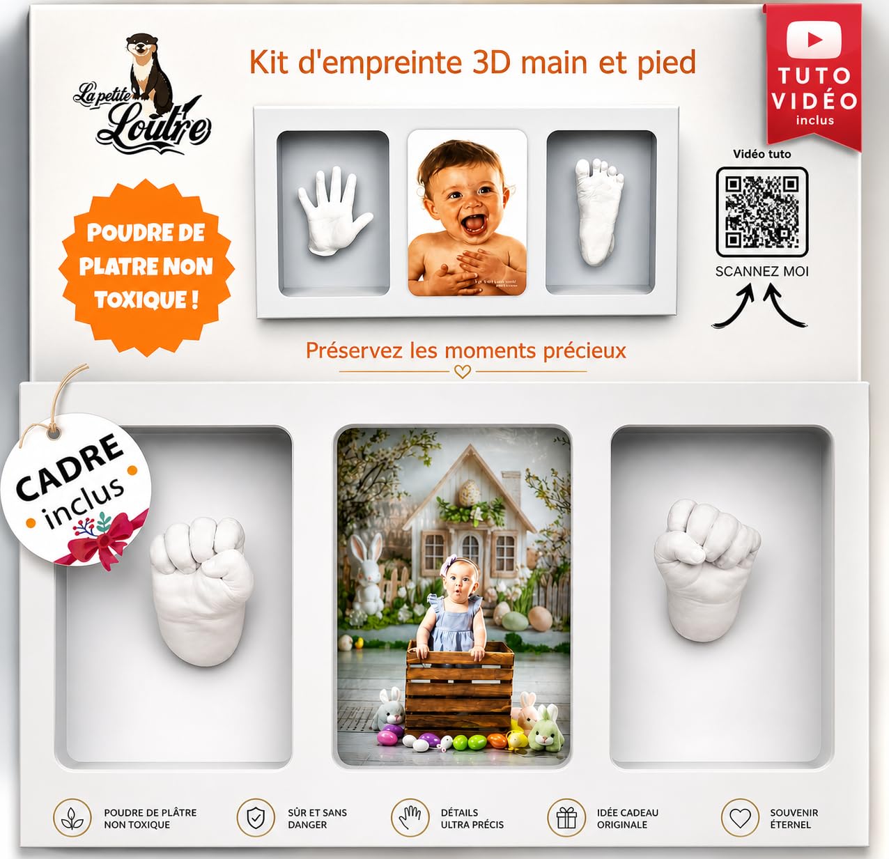 Coffret Naissance Personnalisé Plâtre Non Toxique Kit Empreinte Main Pied Bébé Cadeau Baby Shower Baptême