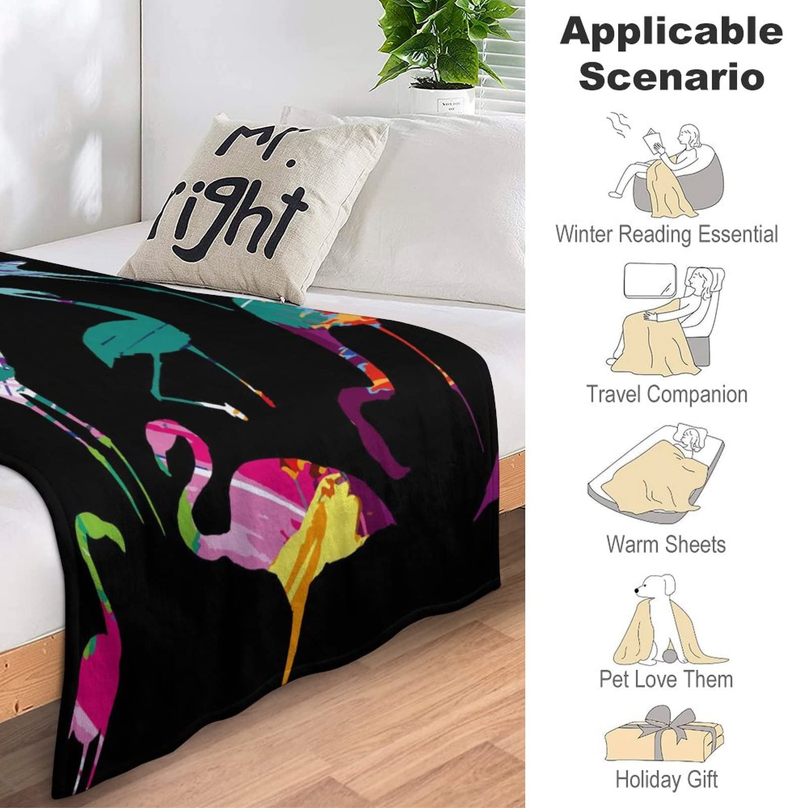 Plaid Polaire 220x240cm Motif Flamants Roses - Couverture XXL 2 Personnes - Microfibre Douce