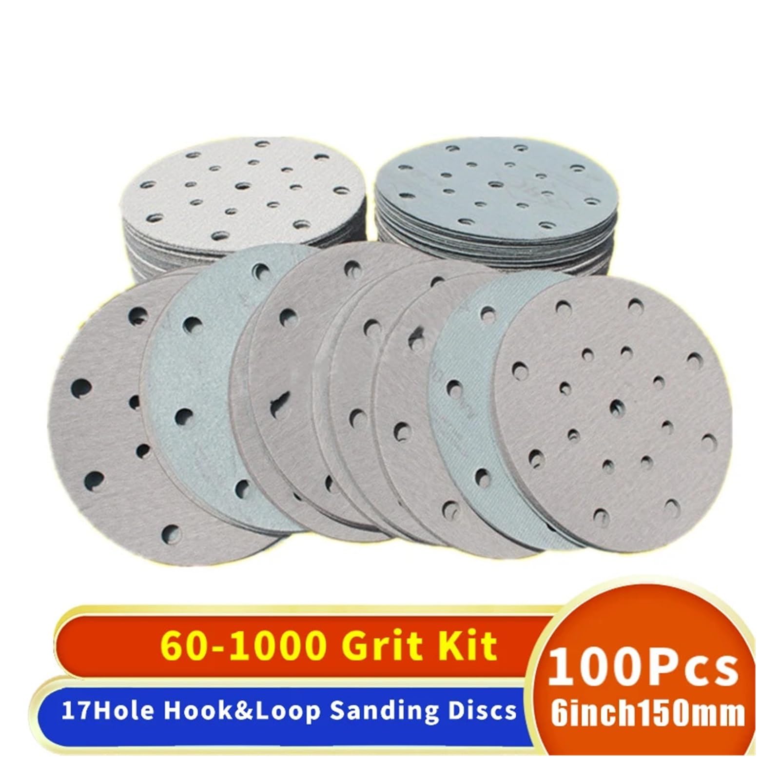 100 Stück 6 Zoll 150 mm 17 Loch 60–1000 Körnung Schleifscheiben. Hochwertiger, robuster Klettverschluss for Exzenterschleifer