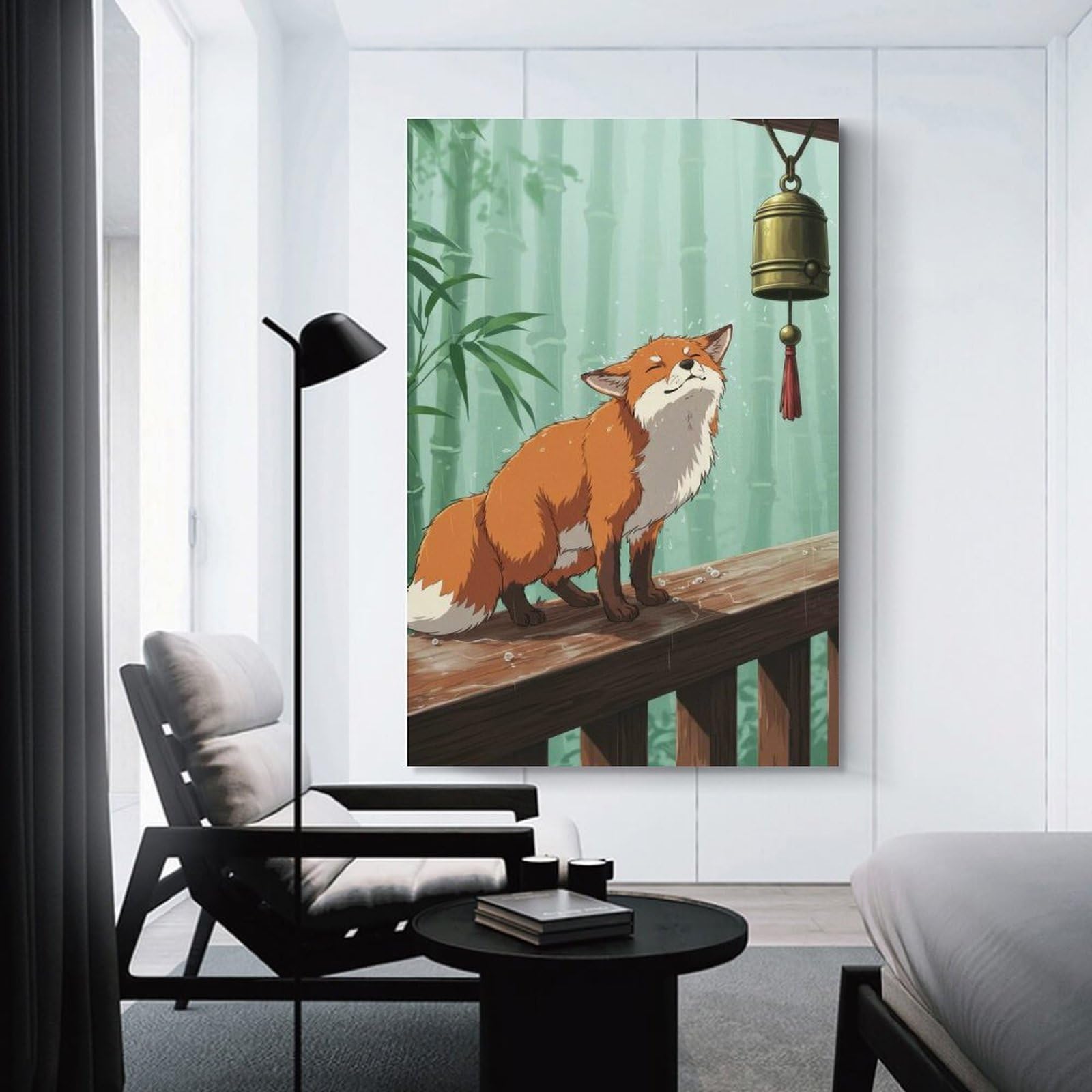 Junmoney Fox in The Rain Wall Picture Print 24x36inch(60x90cm), for Home Walls, Creative Rooms Or Shared Spaces, Stylish Home Artwork for Focal Walls