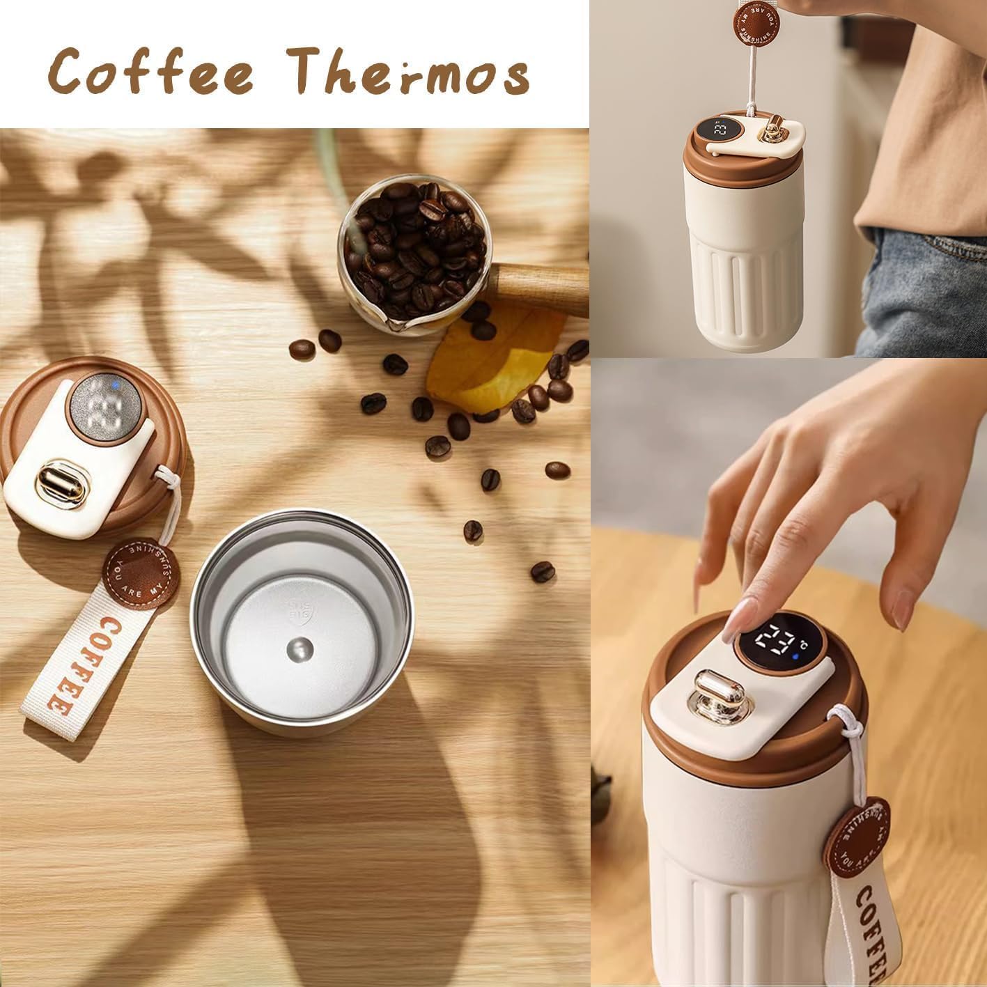 AICase Smart Insulated Stainless Steel Tumbler With LED Temperature Display - 450ml Brown
