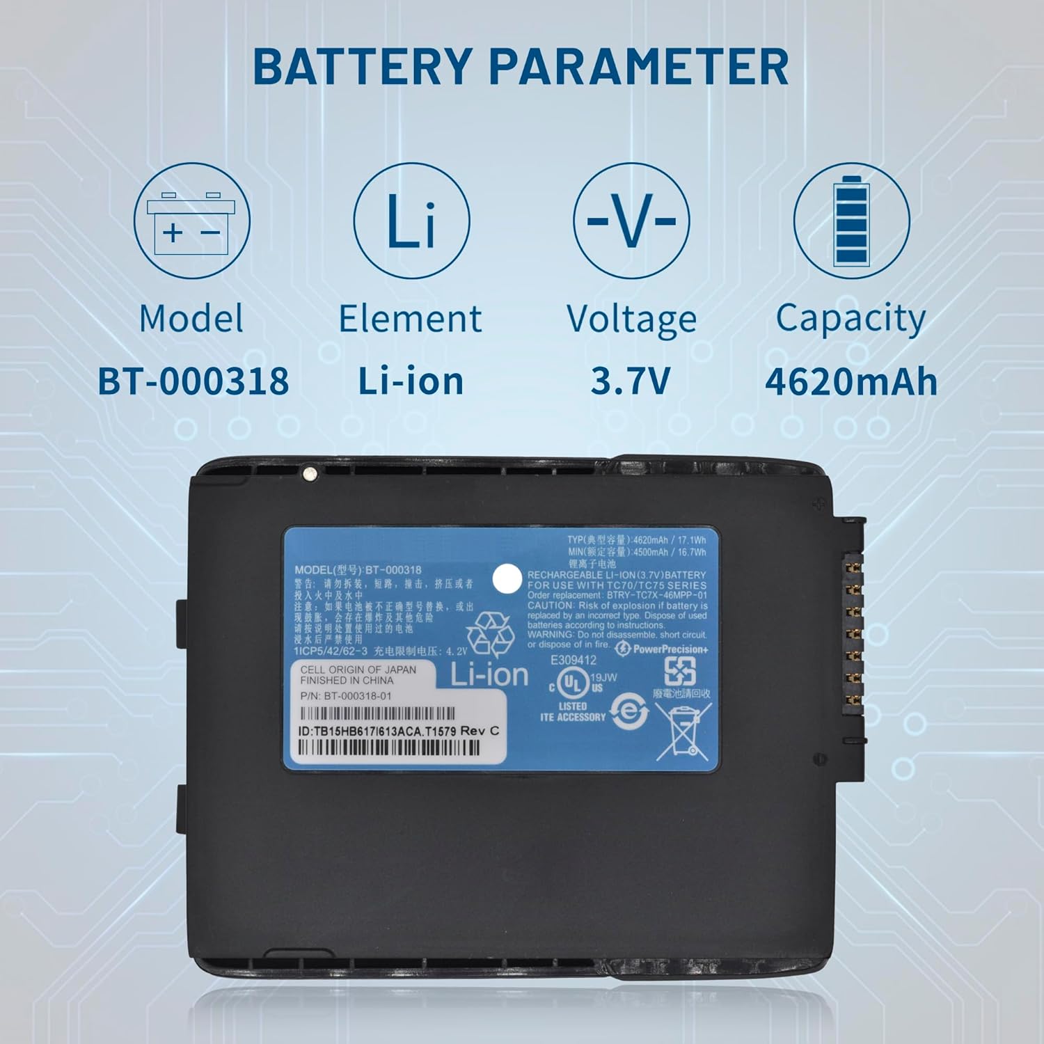 BT-000318 2 Pack Replacement Batteries for Zebra for Symbol TC70 TC70X TC700H TC700K TC72 TC75 TC75X TC75EK TC75AH TC75GK TC77 TC77HL TC20XL BT-000318-01 BTRY-TC70X-46MA1-01 Barcode Scanner Battery