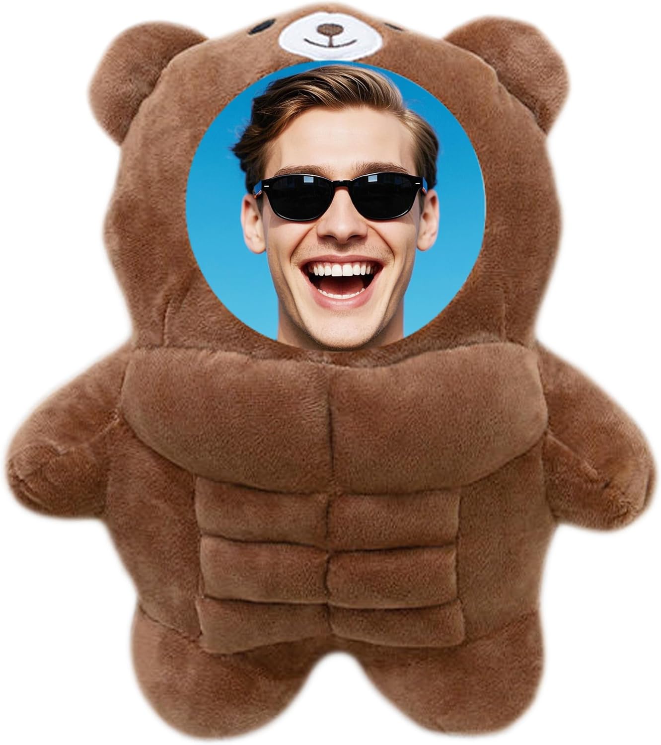 Custom Photo Muscle Plush Bear Pillow Personalized Stuffed Animal Gift for Valentine's Day Birthday Couples Him Her Unique Bear Pillow with Your Photo Design