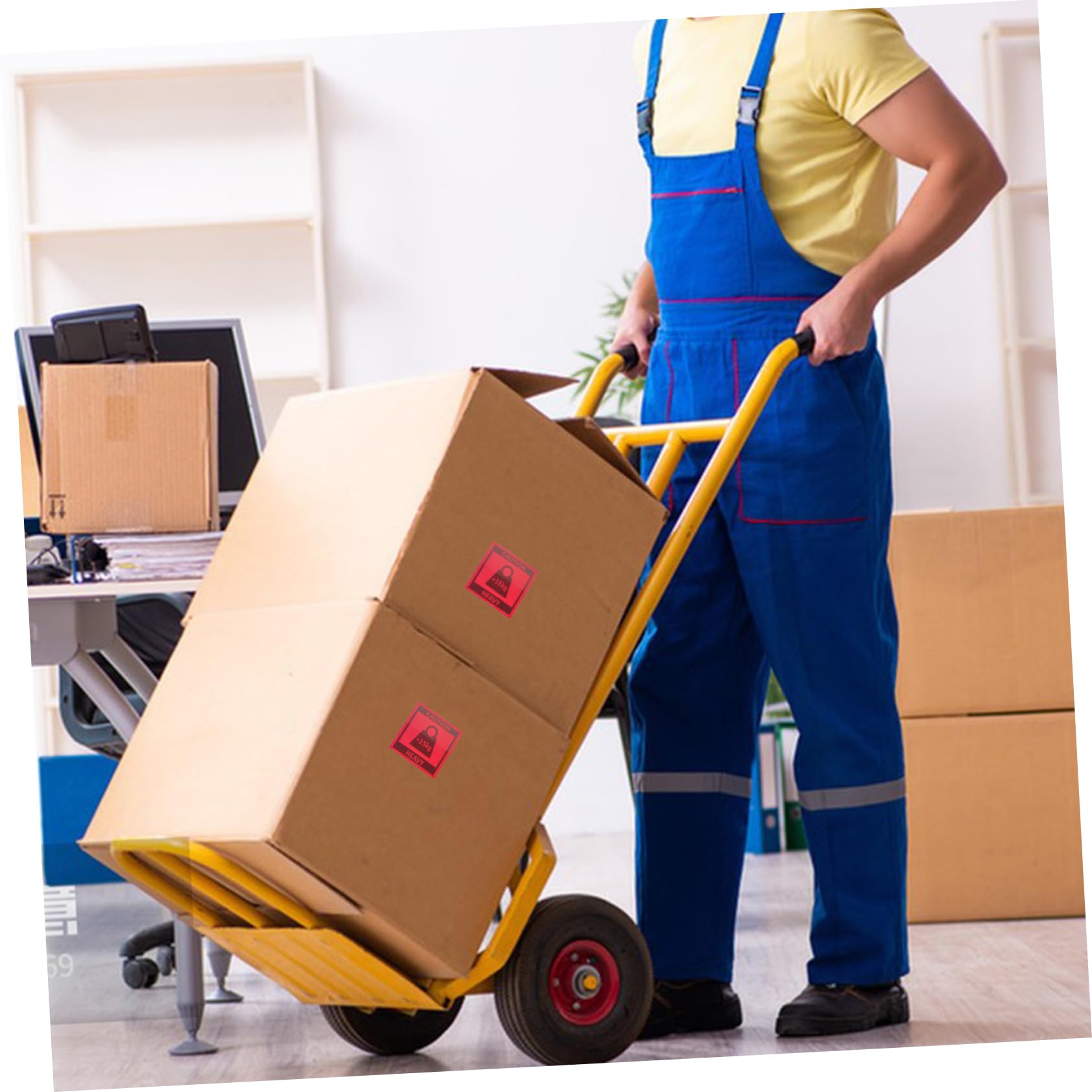 PLAFOPE Aufkleber für Schwere Lasten Teamlift Versandetiketten Rolle 80x80mm 500 Selbstklebende Warnetiketten Rot für Logistik und Transport