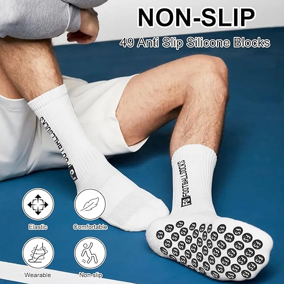 FS SOCKS Grip voetbalsokken voor heren, dames en kinderen, maat 35-39, 39-46, antislip, voor voetbal, basketbal, wandelen, hardlopen, 3 paar, wit, 39/46 EU