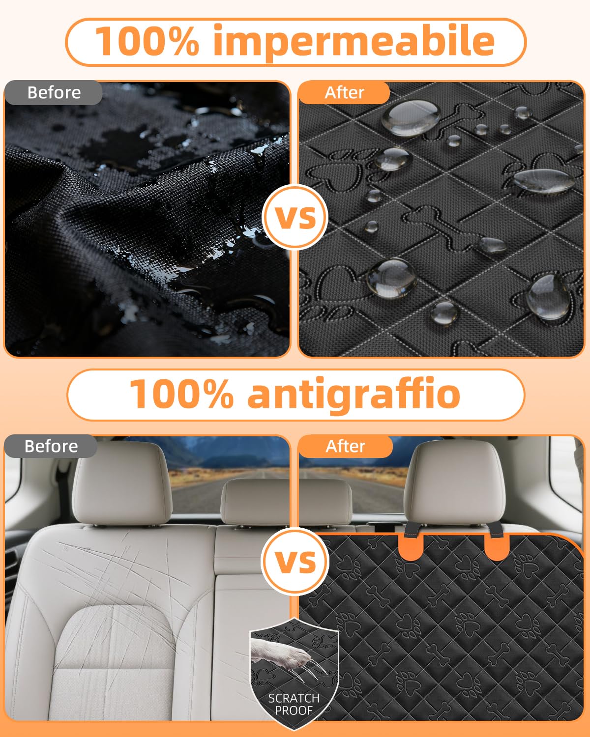 Coprisedile Auto per Cani 600D Impermeabile Telo Posteriore Auto per Animali con Protezione Laterale Antigraffiato e Antiscivolo Telo Macchina per Cani Adatto alla Maggior Parte delle Auto SUV